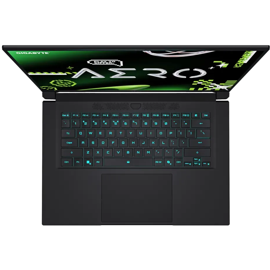 A large main feature product image of Gigabyte AERO X16 (3TH) - 16" 165Hz, Ryzen 7 260, RTX 5050, 16GB/512GB - Win 11 Gaming Notebook (Space Grey)