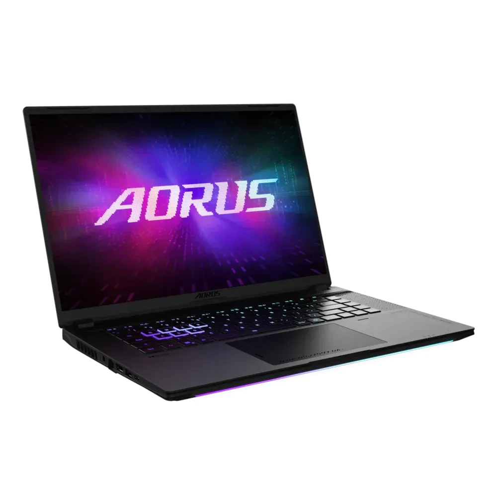 A large main feature product image of Gigabyte AORUS MASTER 16 (6YJ) - 16" OLED 240Hz, Ryzen 9 9955HX3D, RTX 5080, 32GB/1TB - Win 11 Gaming Notebook