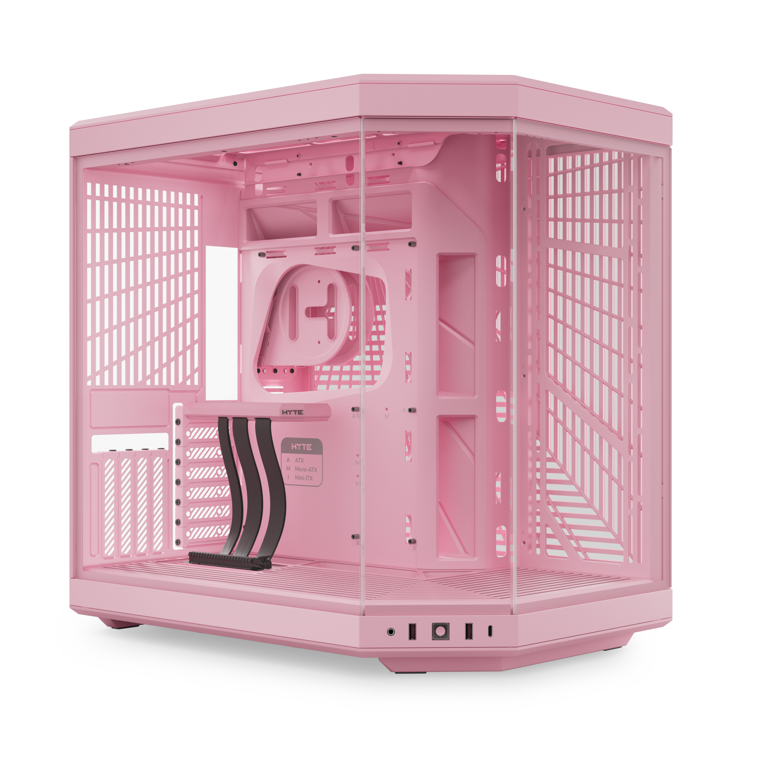 A large main feature product image of EX-DEMO HYTE Y70 Tempered Glass Mid Tower Case (Strawberry Milk)