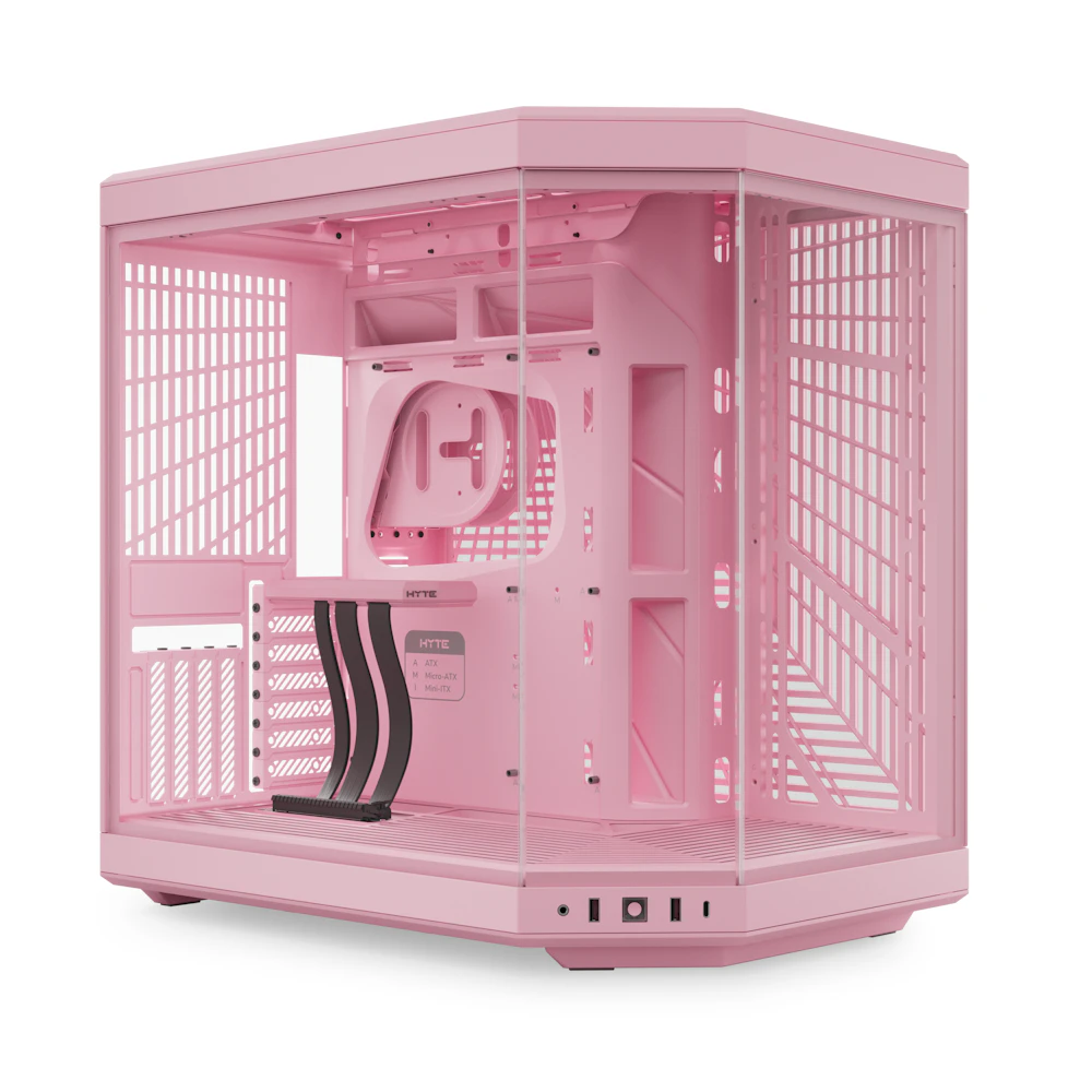 A large main feature product image of EX-DEMO HYTE Y70 Tempered Glass Mid Tower Case (Strawberry Milk)