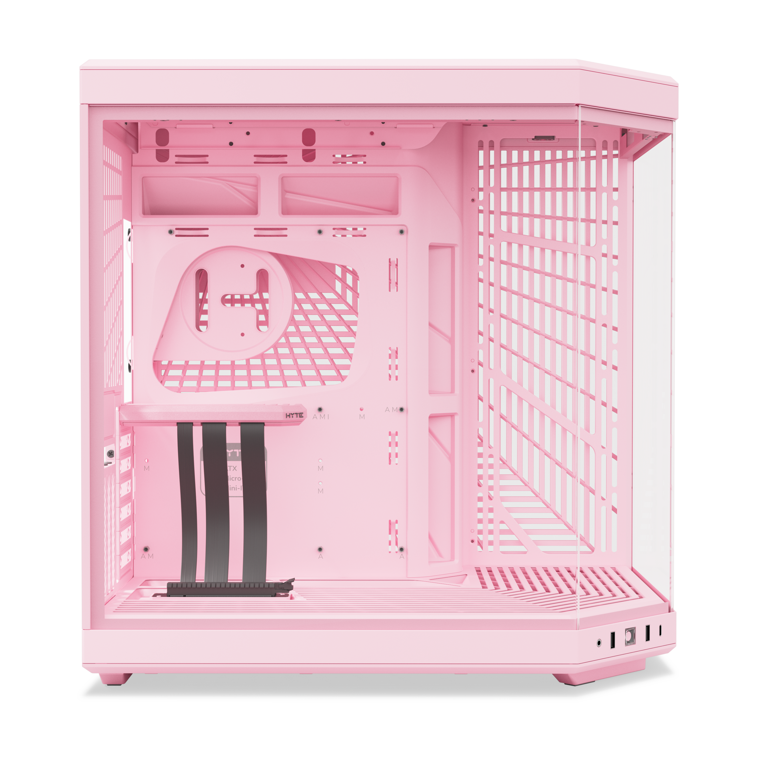 A large main feature product image of EX-DEMO HYTE Y70 Tempered Glass Mid Tower Case (Strawberry Milk)