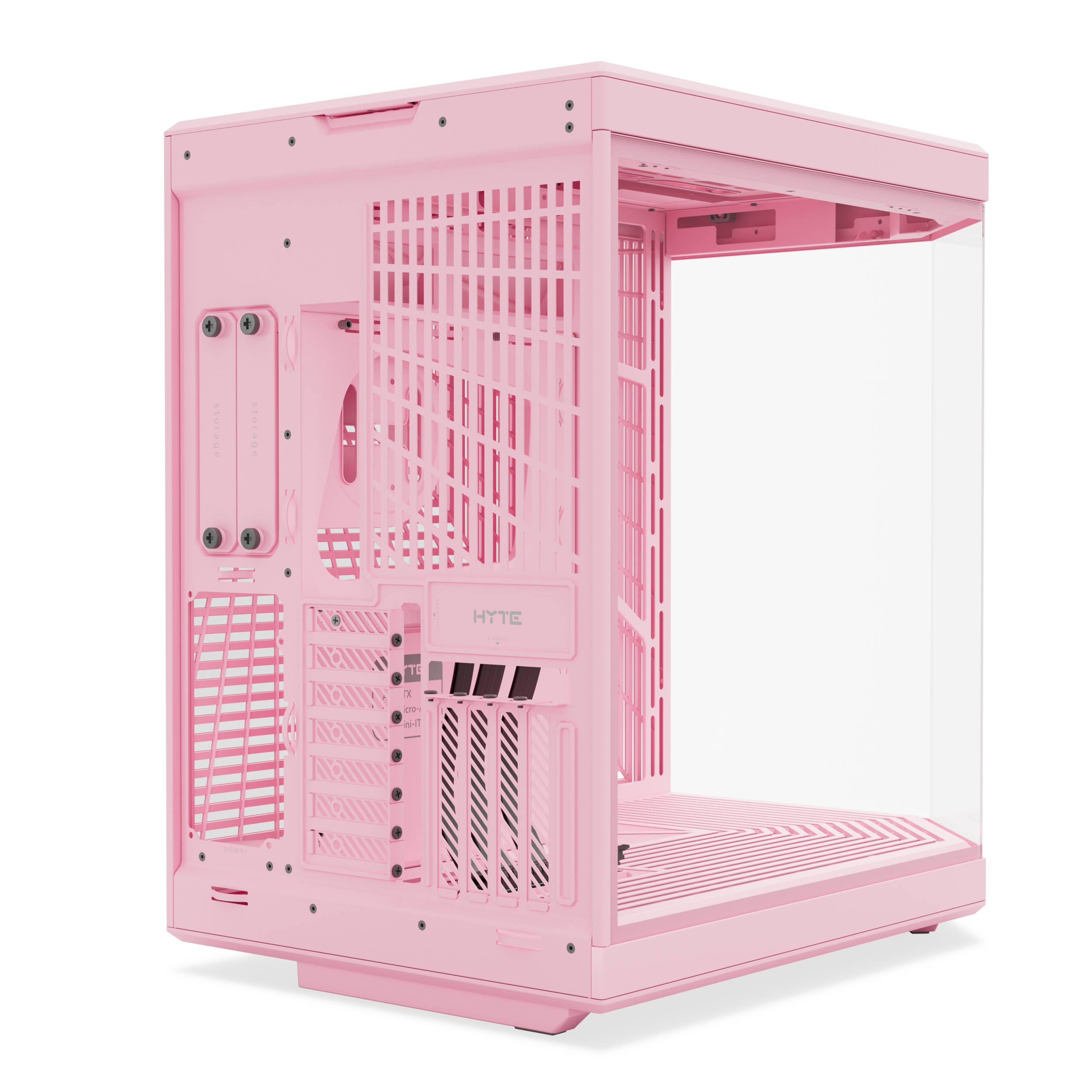 A large main feature product image of EX-DEMO HYTE Y70 Tempered Glass Mid Tower Case (Strawberry Milk)