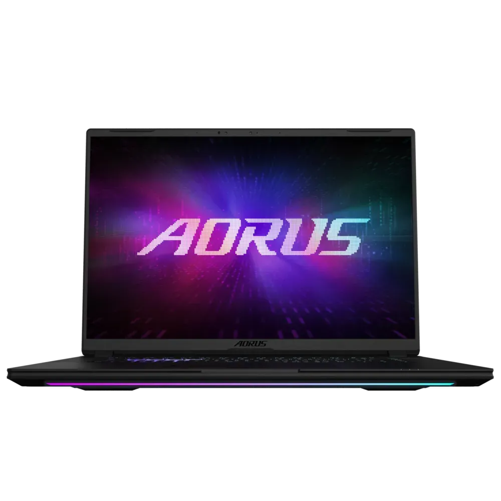 A large main feature product image of Gigabyte AORUS MASTER 16 (8XJ) - 16" OLED 240Hz, Ryzen 9 8940HX, RTX 5070 Ti, 32GB/1TB - Win 11 Gaming Notebook