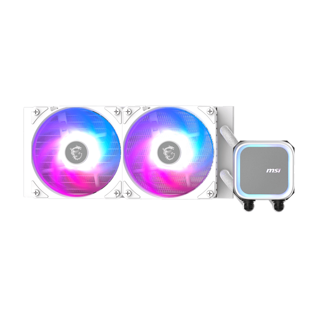 A large main feature product image of EX-DEMO MSI MAG CoreLiquid A13 240mm AIO Liquid CPU Cooler (White)