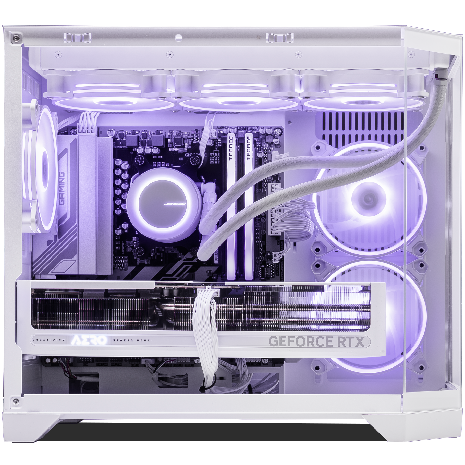 A large main feature product image of PLE Violet RTX 5070 Ti Prebuilt Ready To Go Gaming PC