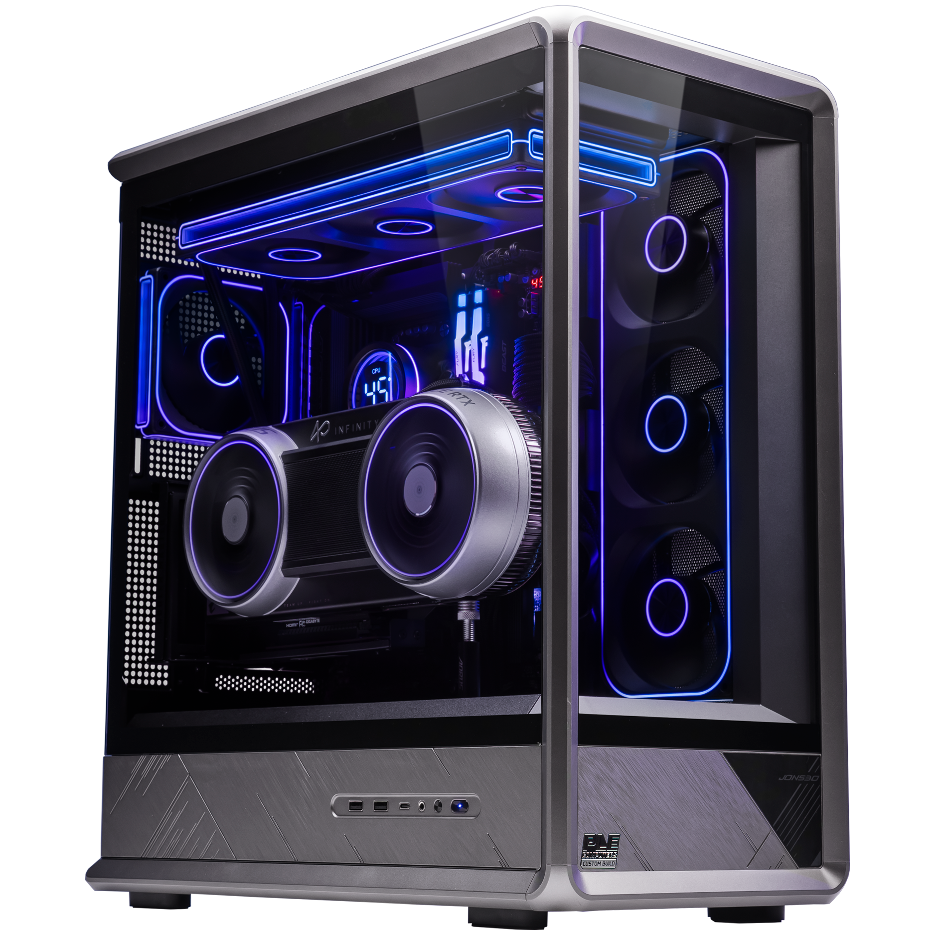A large main feature product image of PLE Phantom RTX 5090 Prebuilt Ready To Go Gaming PC