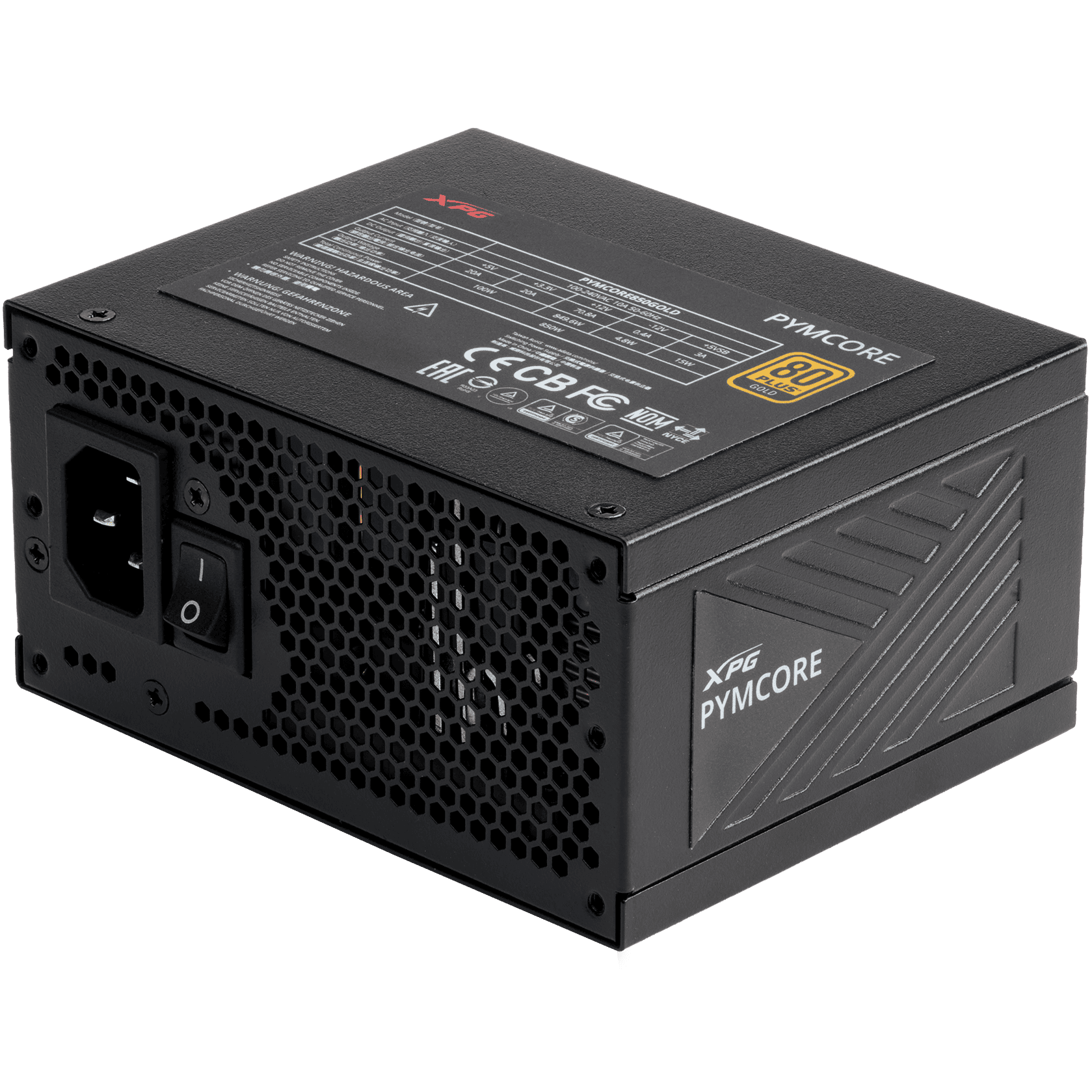 A large main feature product image of ADATA XPG Pymcore 850W Gold SFX Modular PSU