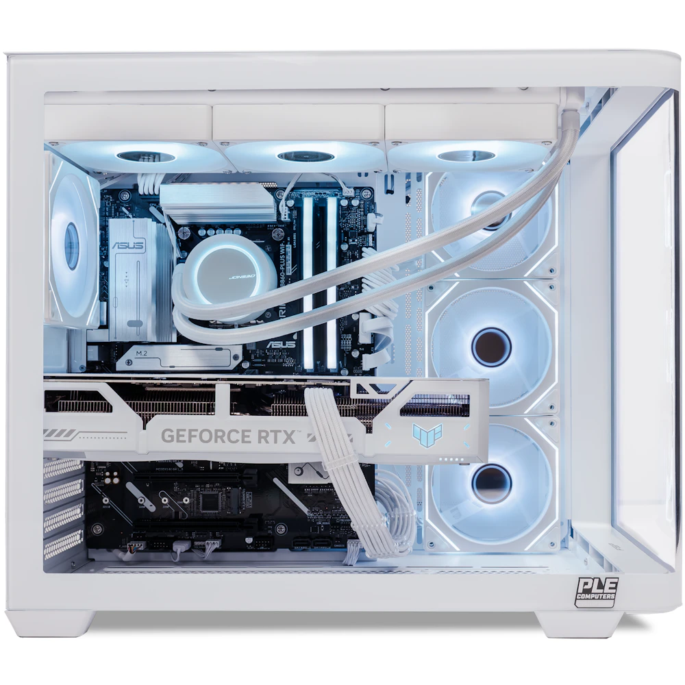 A large main feature product image of EX-DEMO PLE Blizzard RTX 5070 Ti Prebuilt Ready To Go Gaming PC