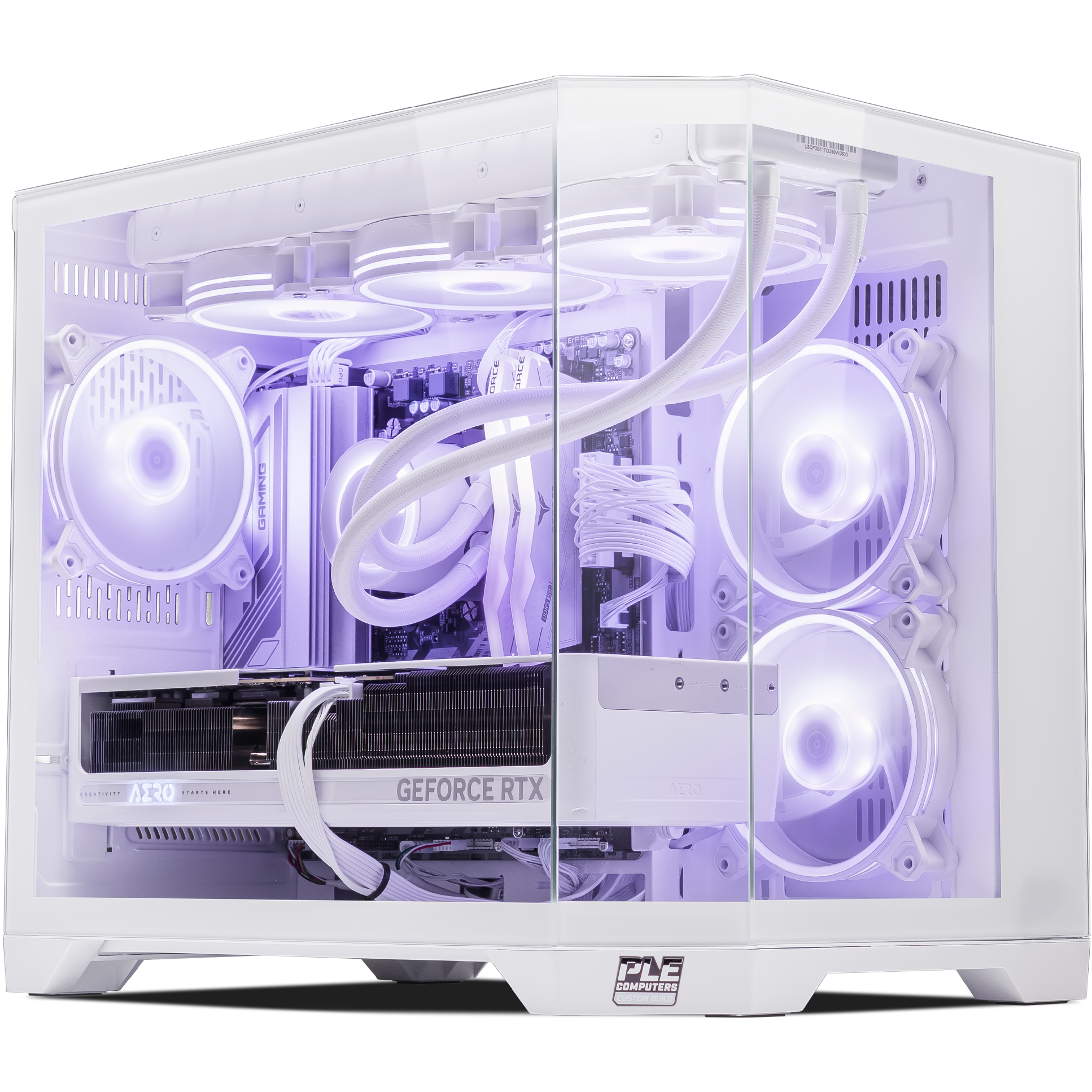 A large main feature product image of PLE Violet RTX 5070 Ti Prebuilt Ready To Go Gaming PC