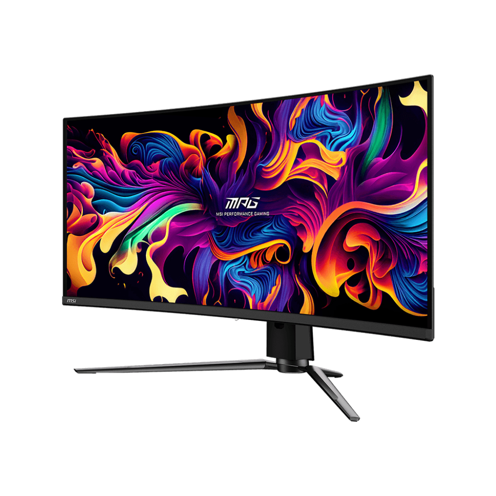 A large main feature product image of EX-DEMO MSI MPG 341CQPX QD-OLED - 34" Curved 1440p 240Hz Gaming Monitor