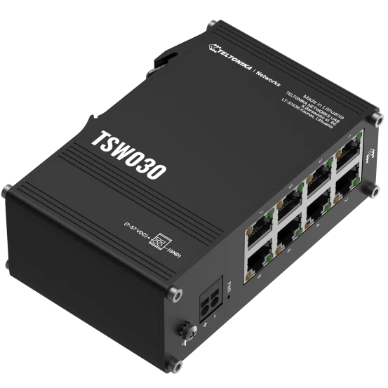 A large main feature product image of Teltonika TSW030 8-Port Ethernet Switch