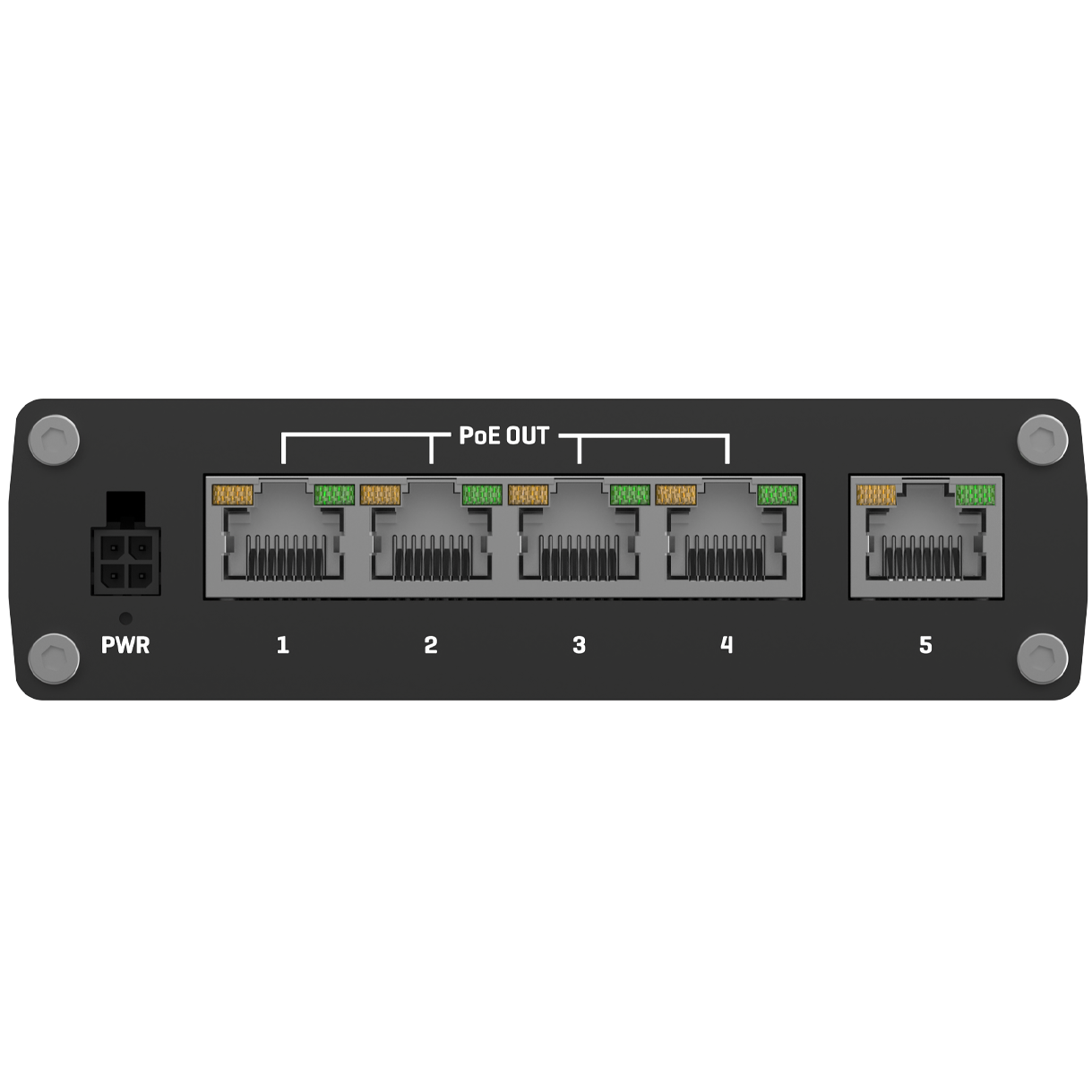 A large main feature product image of Teltonika TSW100 Industrial POE+ Ethernet Switch