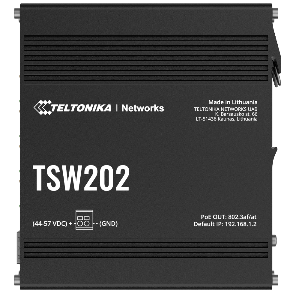 A large main feature product image of Teltonika TSW202 Managed PoE+ 8 Port Ethernet Switch