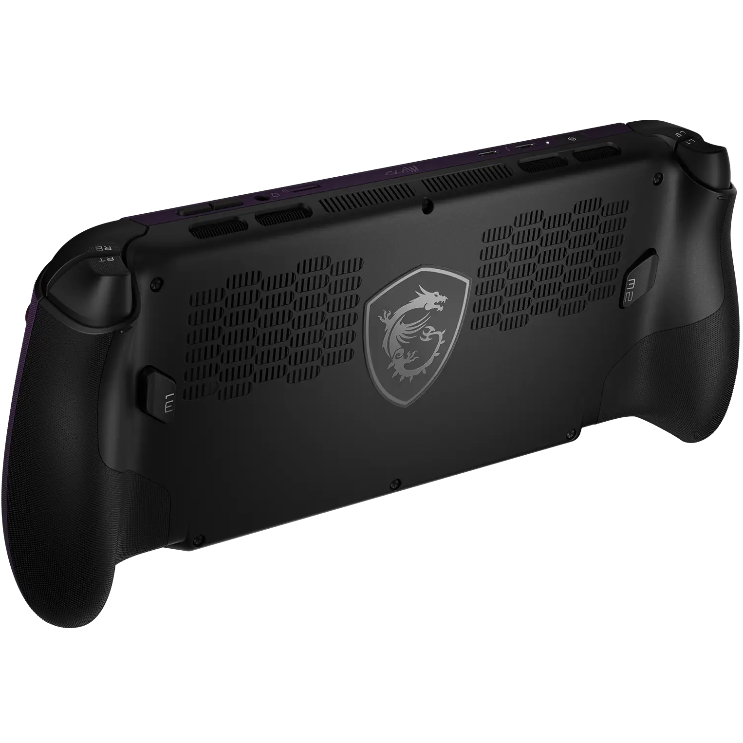 A large main feature product image of MSI Claw 8 EX AI+ (CG3M) - 8" 120Hz, Arc G3 Extreme, 32GB/1TB - Win 11 Gaming Handheld (Void Purple)