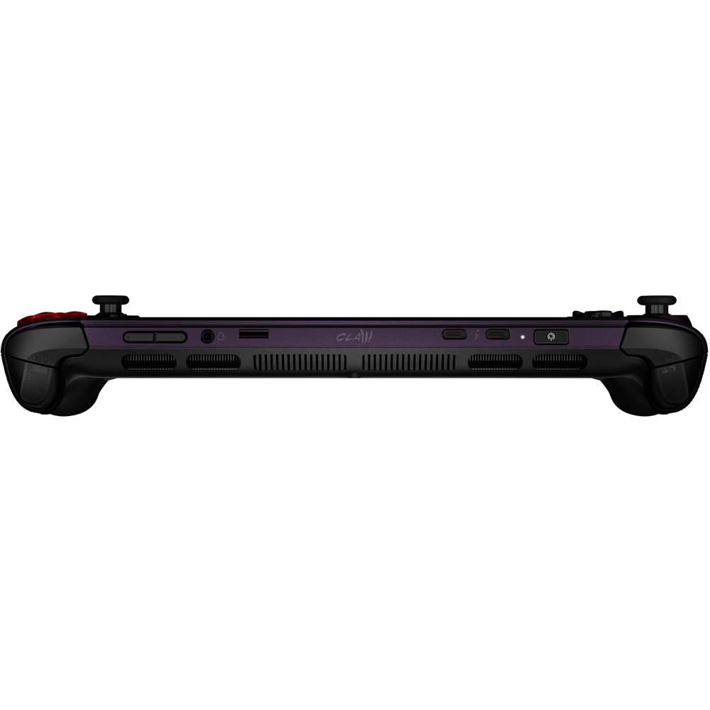 A large main feature product image of MSI Claw 8 EX AI+ (CG3M) - 8" 120Hz, Arc G3 Extreme, 32GB/1TB - Win 11 Gaming Handheld (Void Purple)