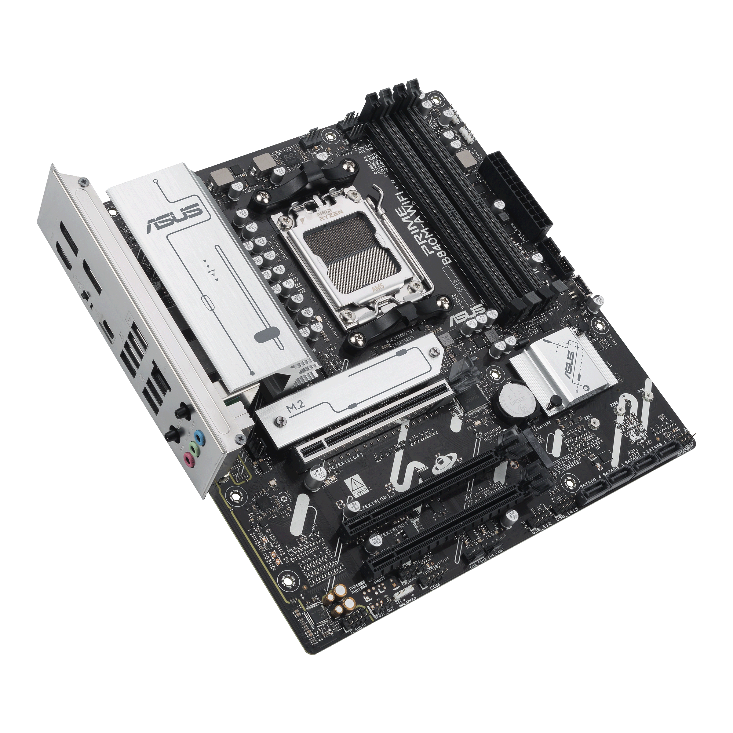 A large main feature product image of EX-DEMO ASUS PRIME B840M-A WiFi CSM AM5 mATX Desktop Motherboard