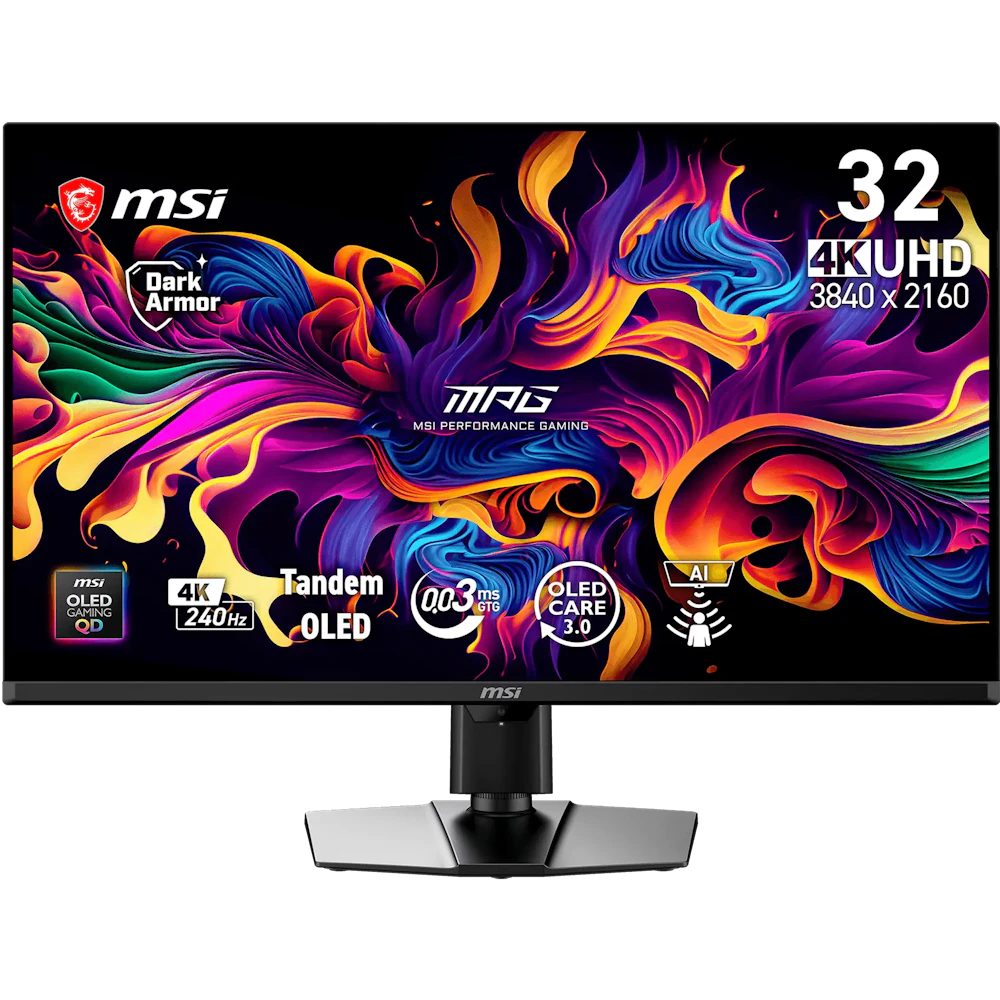 A large main feature product image of MSI MPG 322UR QD-OLED X24 - 32" 4K 2160p 240Hz 0.03ms Gaming Monitor