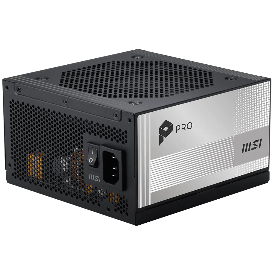 A large main feature product image of EX-DEMO MSI PRO A850PL - 850W Platinum PCIe 5.0 ATX Modular PSU