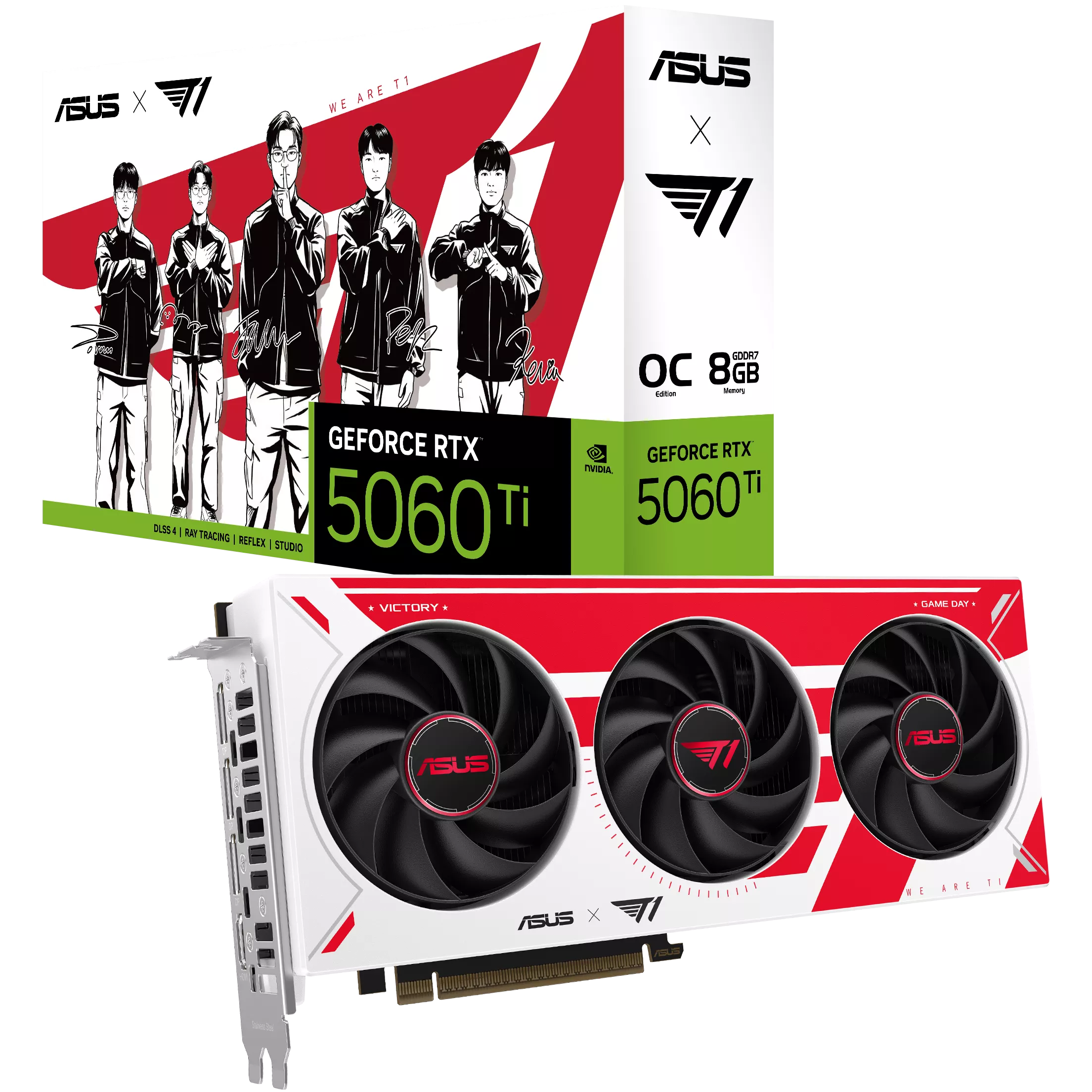A large main feature product image of ASUS GeForce RTX 5060 Ti OC 8GB GDDR7 - T1 Edition