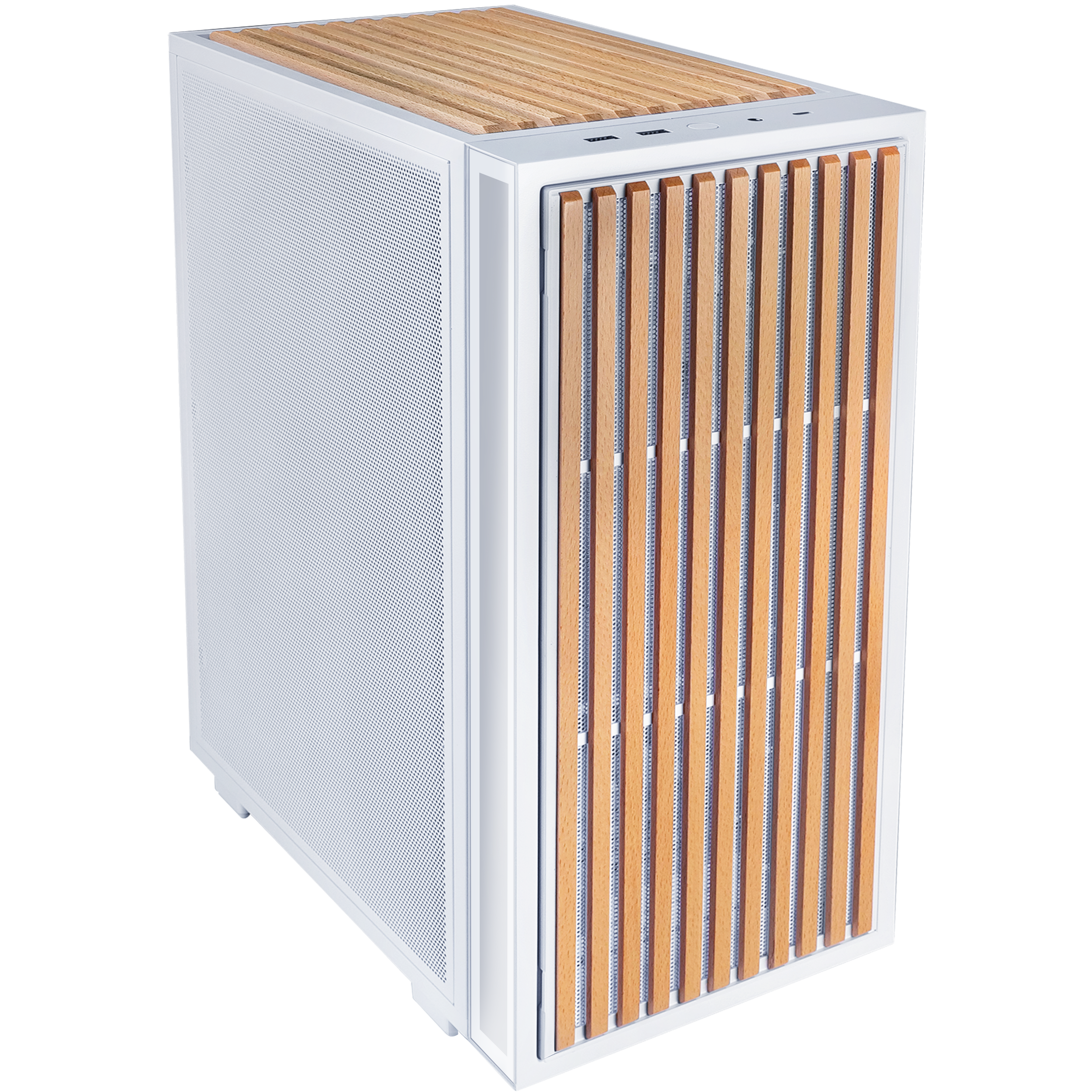 A large main feature product image of Lian Li Vertical AeroDeck for B4-mATX (White)