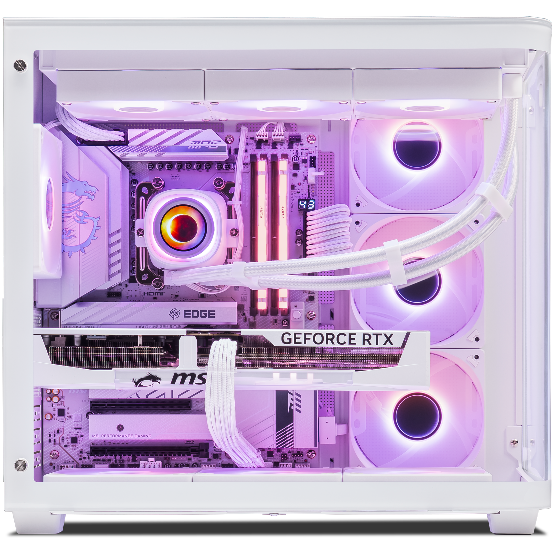 A large main feature product image of PLE Eclipse RTX 5080 Prebuilt Ready To Go Gaming PC