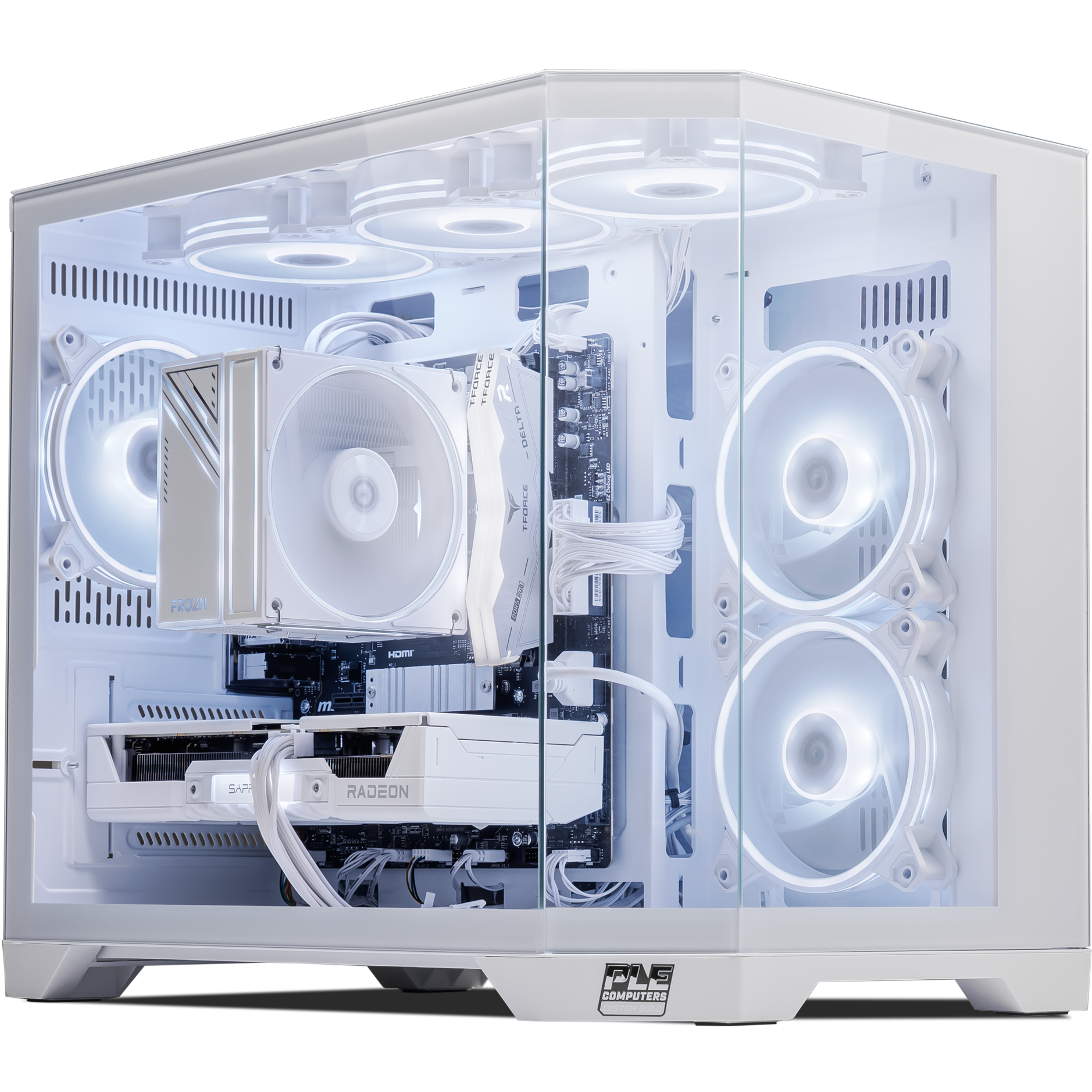 A large main feature product image of PLE Polar RX 9060 XT Prebuilt Ready To Go Gaming PC