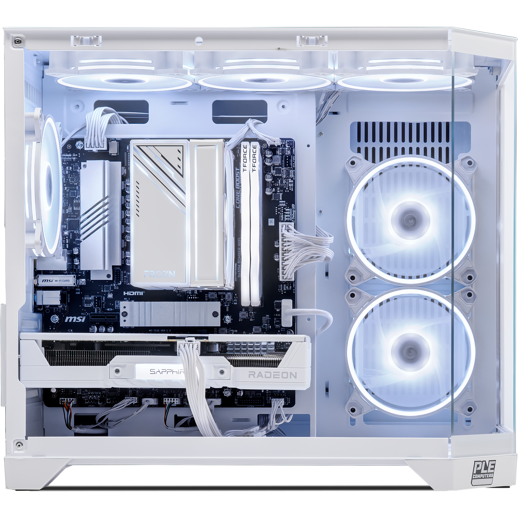 A large main feature product image of PLE Polar RX 9060 XT Prebuilt Ready To Go Gaming PC