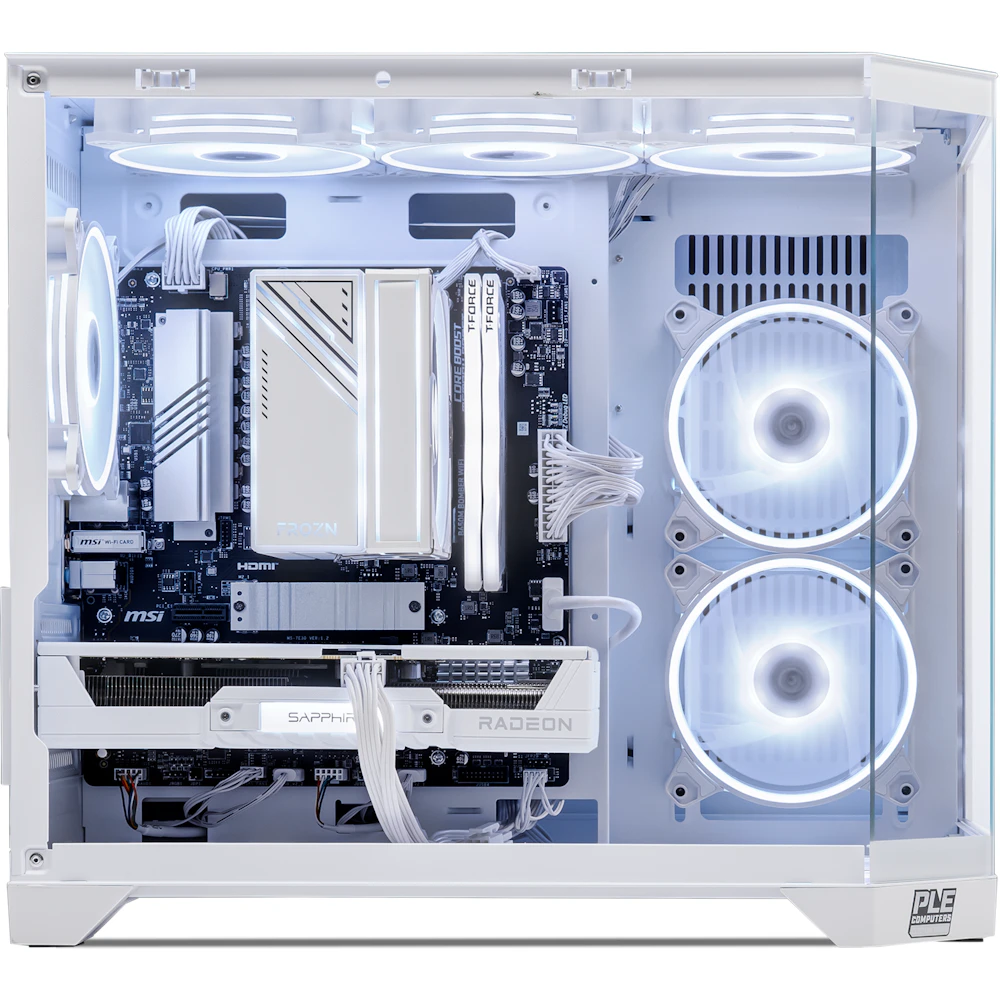 A large main feature product image of PLE Polar RX 9060 XT Prebuilt Ready To Go Gaming PC