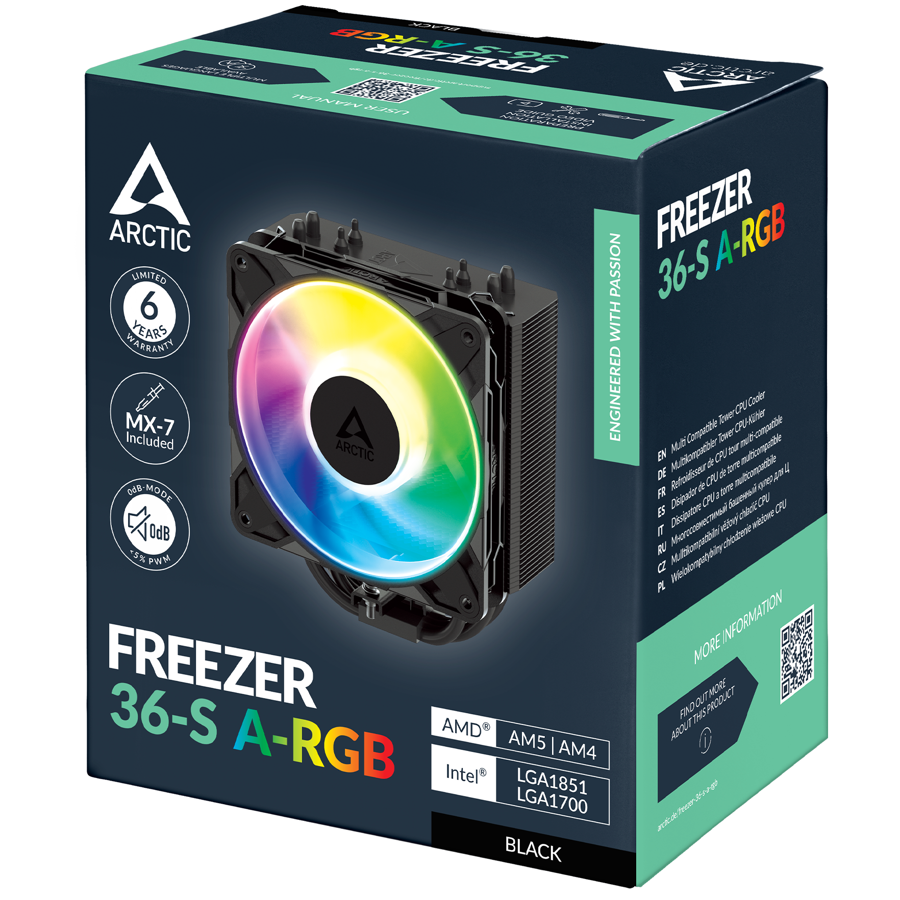A large main feature product image of ARCTIC Freezer 36-S ARGB CPU Cooler (Black)