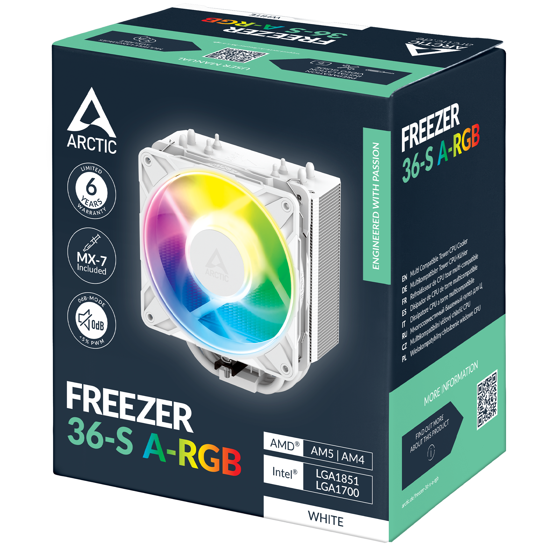 A large main feature product image of ARCTIC Freezer 36-S ARGB CPU Cooler (White)