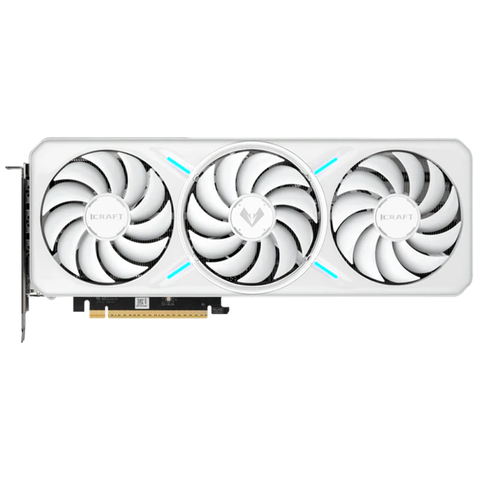 A large main feature product image of MAXSUN Intel Arc B580 iCraft 12GB GDDR6 - White 