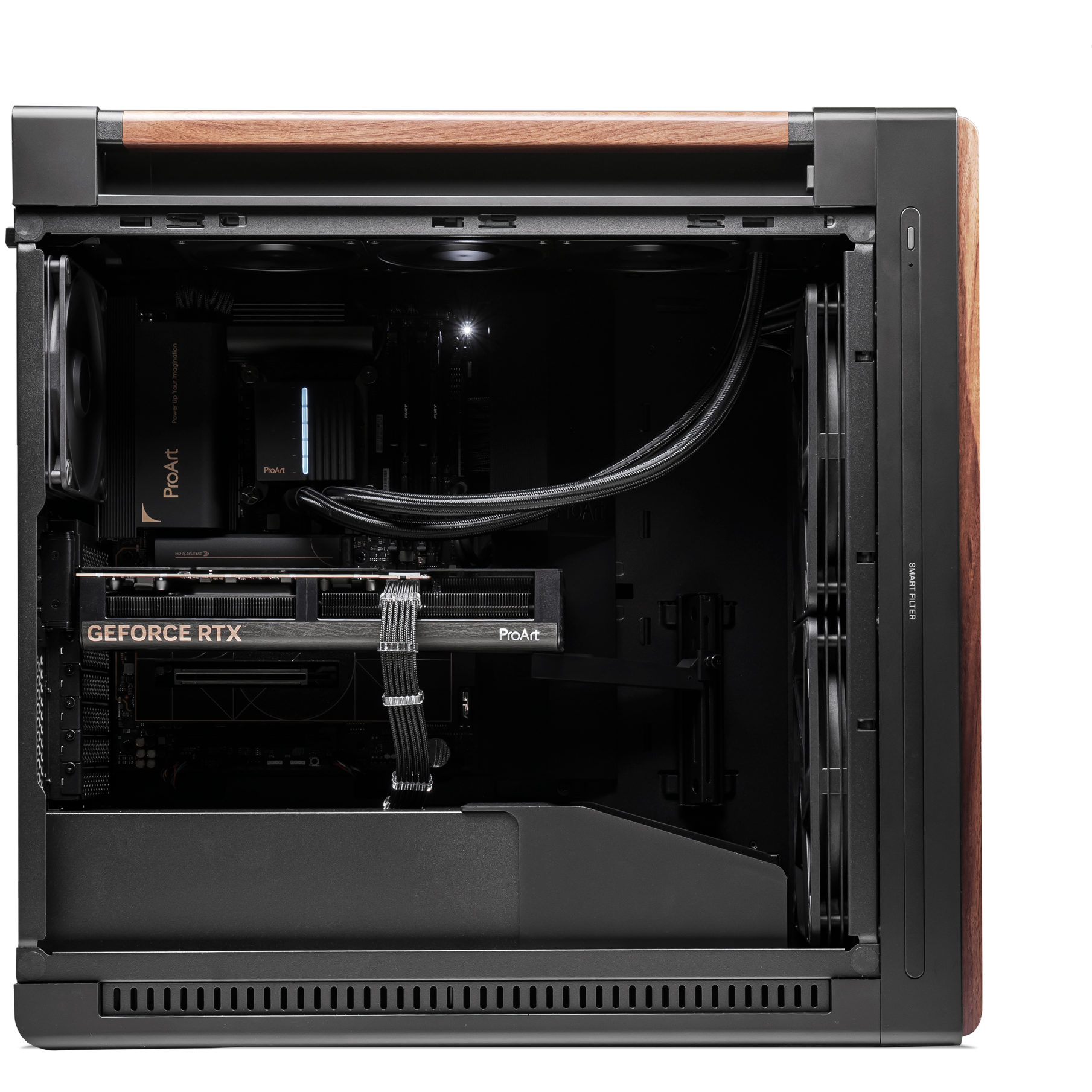 A large main feature product image of PLE ProArt RTX 5080 Prebuilt Ready To Go Workstation PC