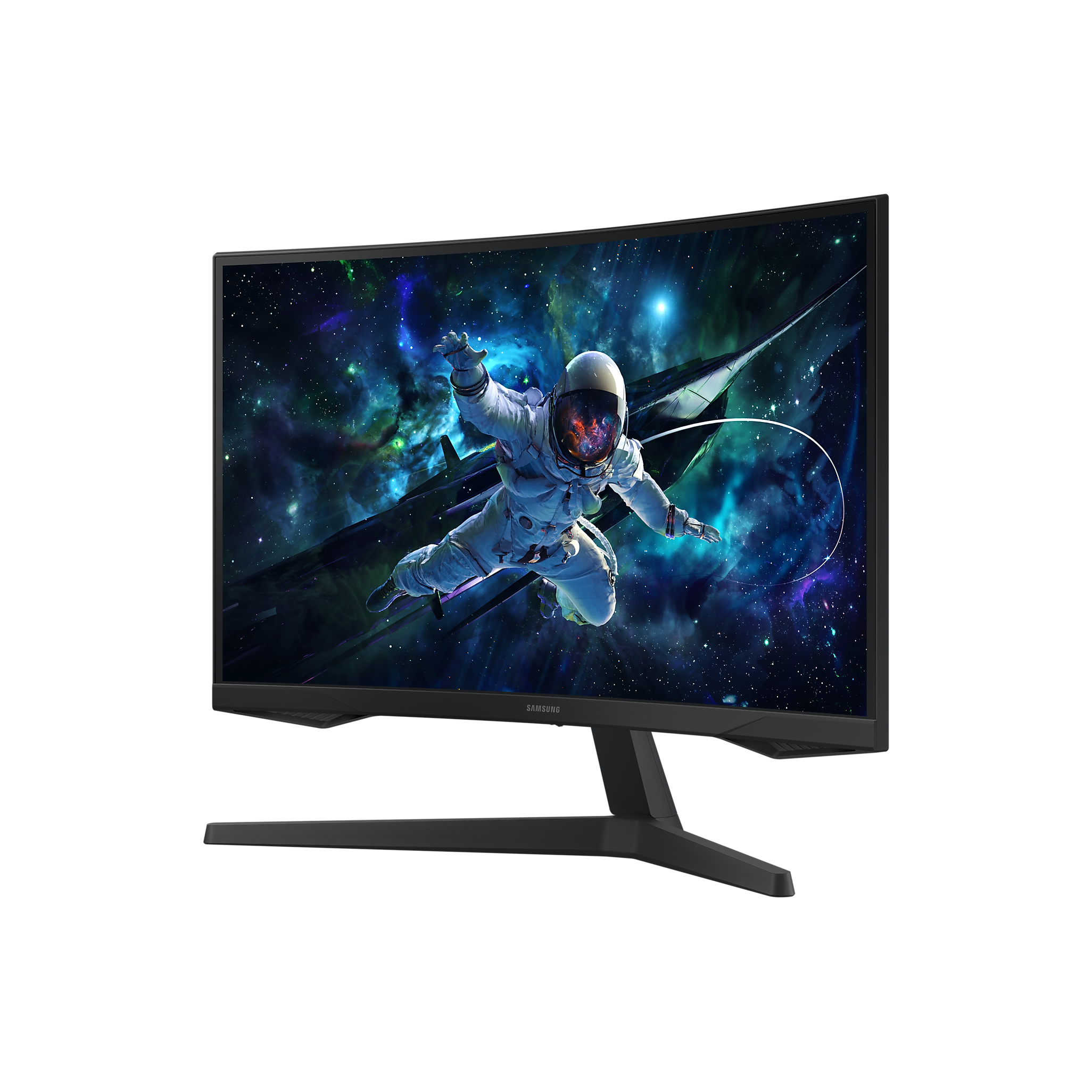 A large main feature product image of EX-DEMO Samsung Odyssey G55C - 27" Curved 1440p 165Hz VA Gaming Monitor