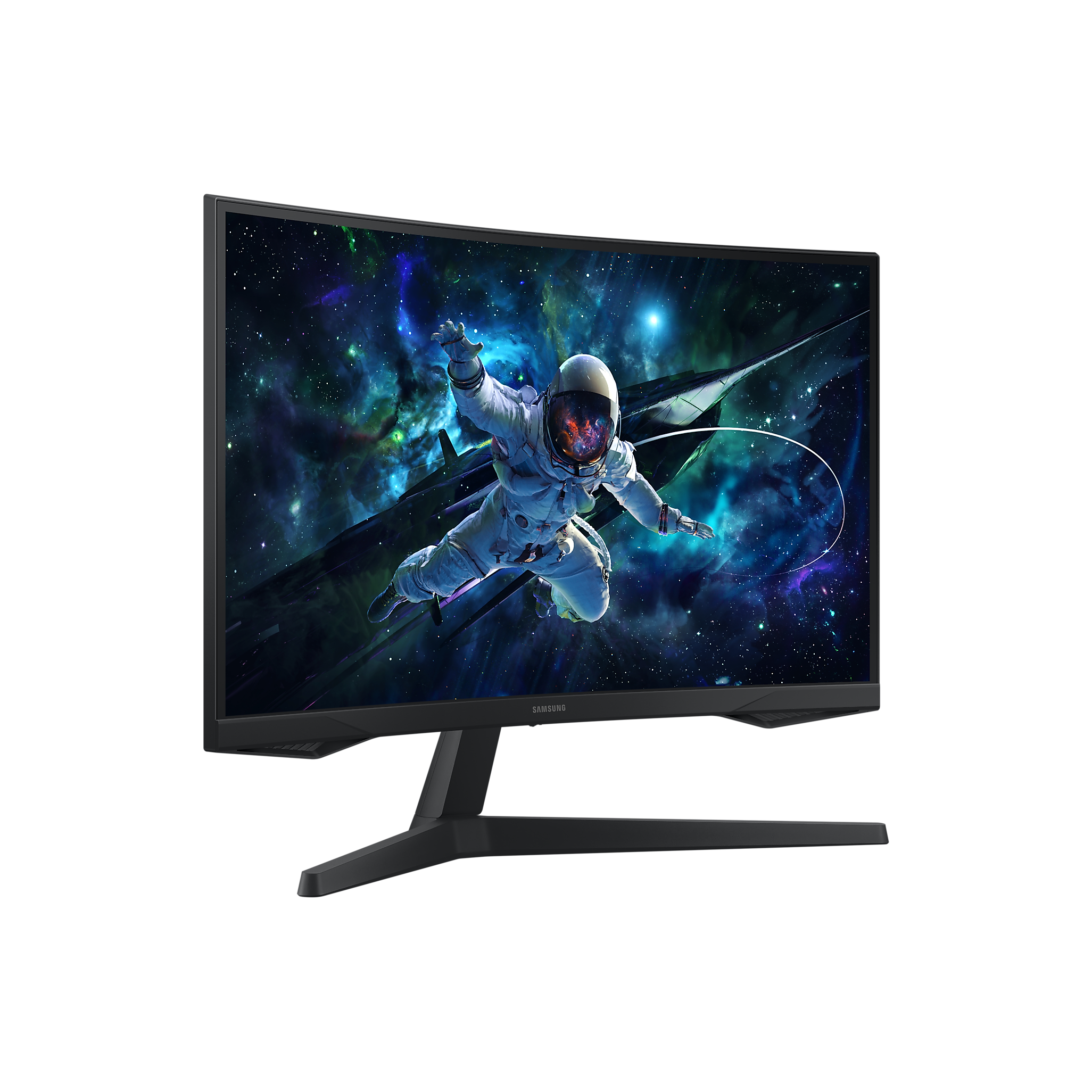 A large main feature product image of EX-DEMO Samsung Odyssey G55C - 27" Curved 1440p 165Hz VA Gaming Monitor