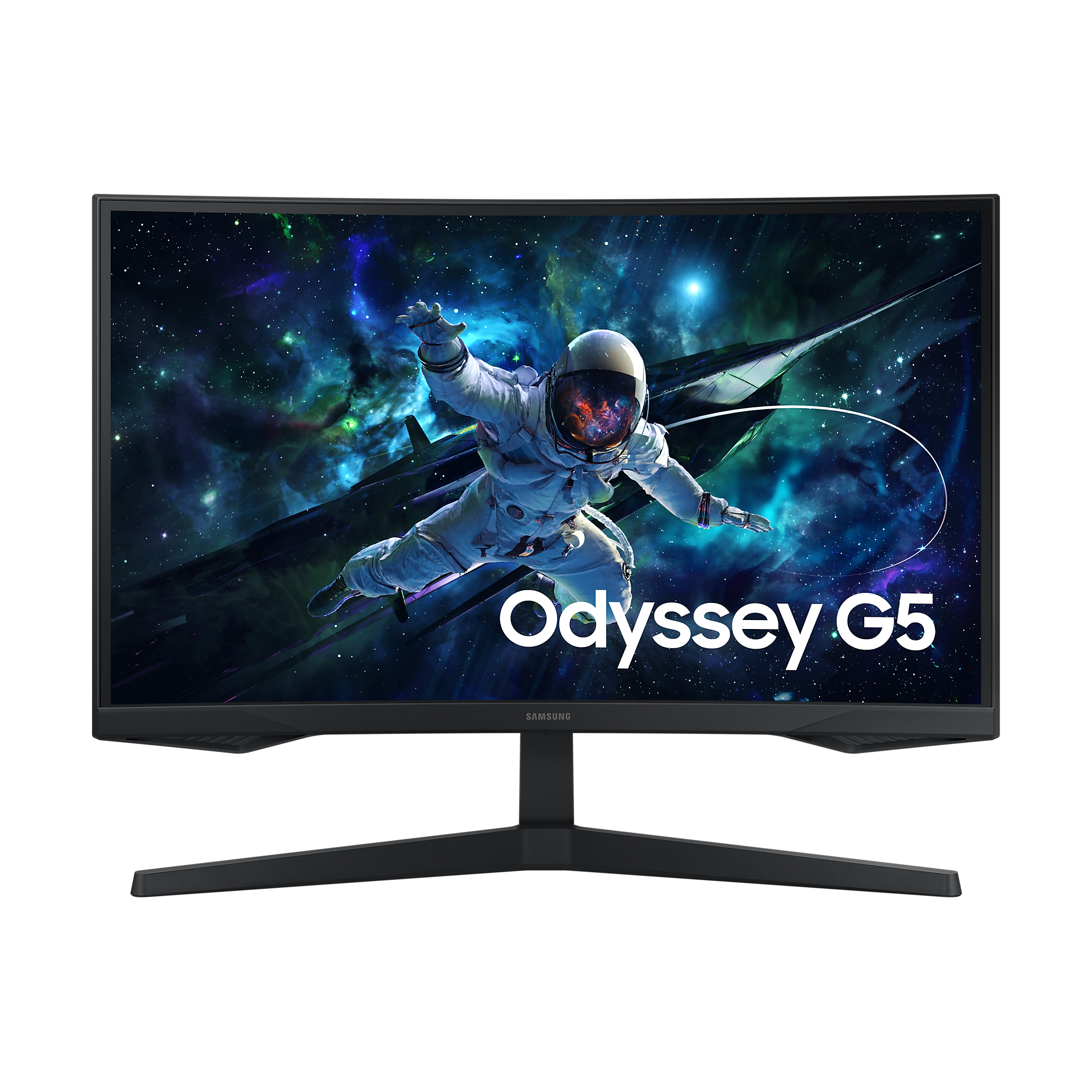 A large main feature product image of EX-DEMO Samsung Odyssey G55C - 27" Curved 1440p 165Hz VA Gaming Monitor
