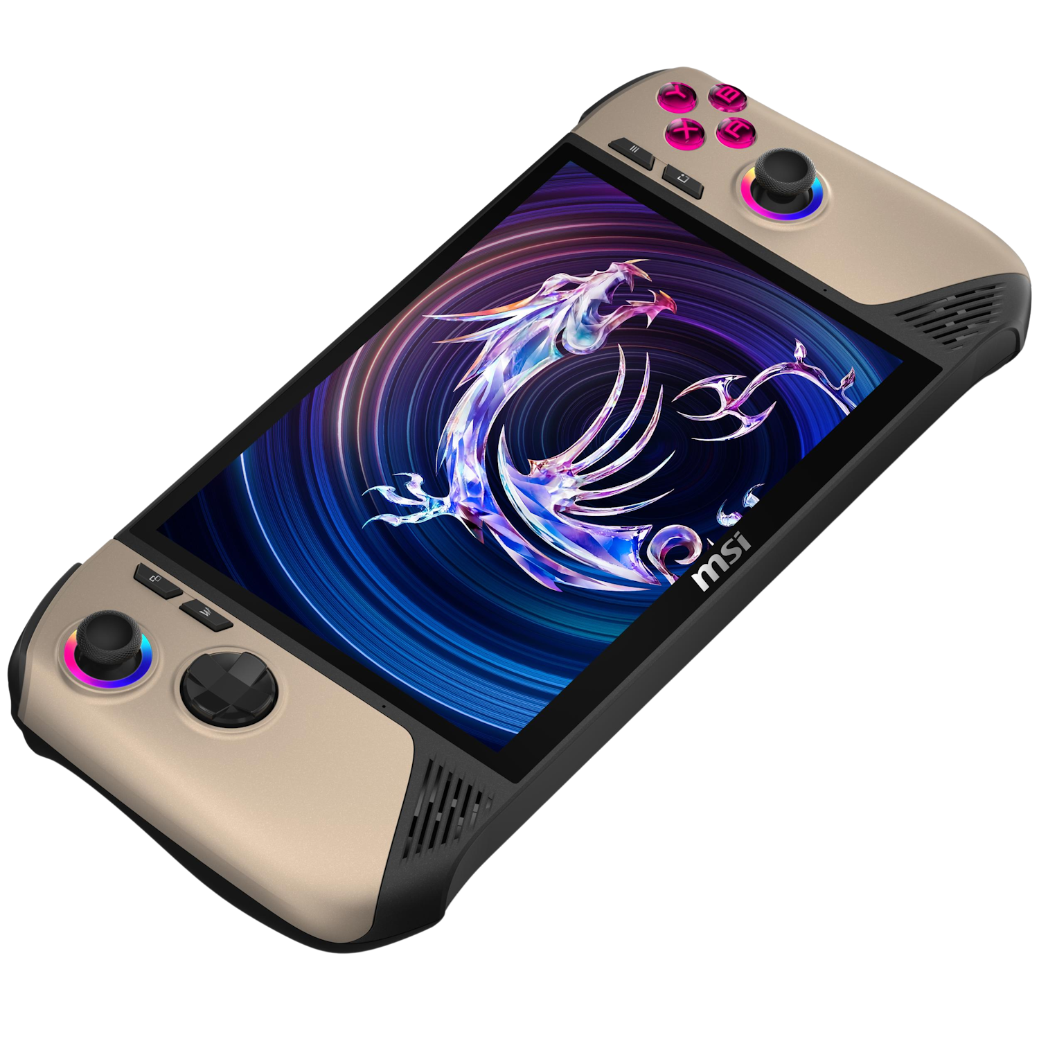 A large main feature product image of EX-DEMO MSI Claw 8 AI+ (A2VM) - 8" 120Hz, Core Ultra 7 258V, 32GB/1TB - Win 11 Gaming Handheld