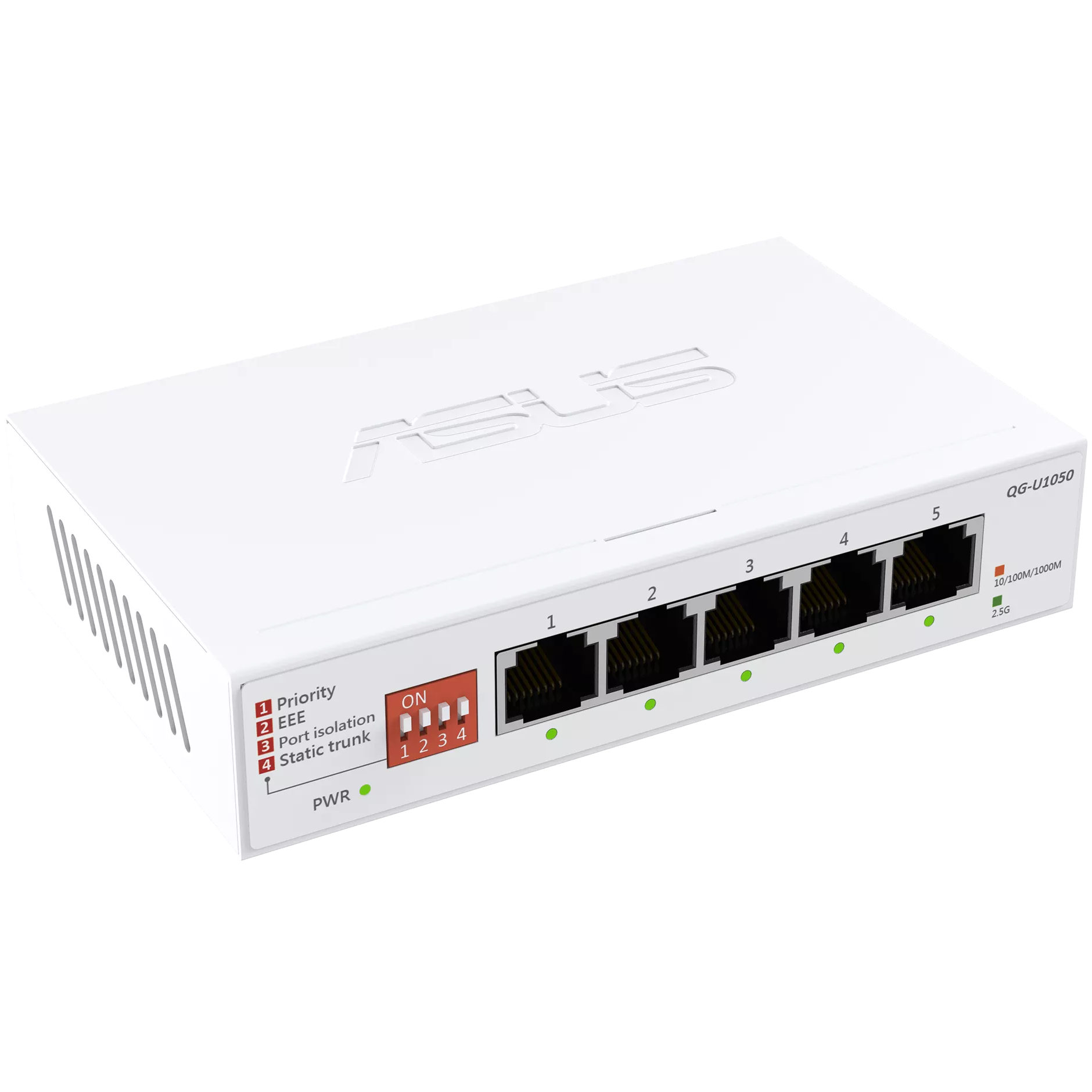 A large main feature product image of ASUS QG-U1050 5 Port 2.5G Unmanaged Switch