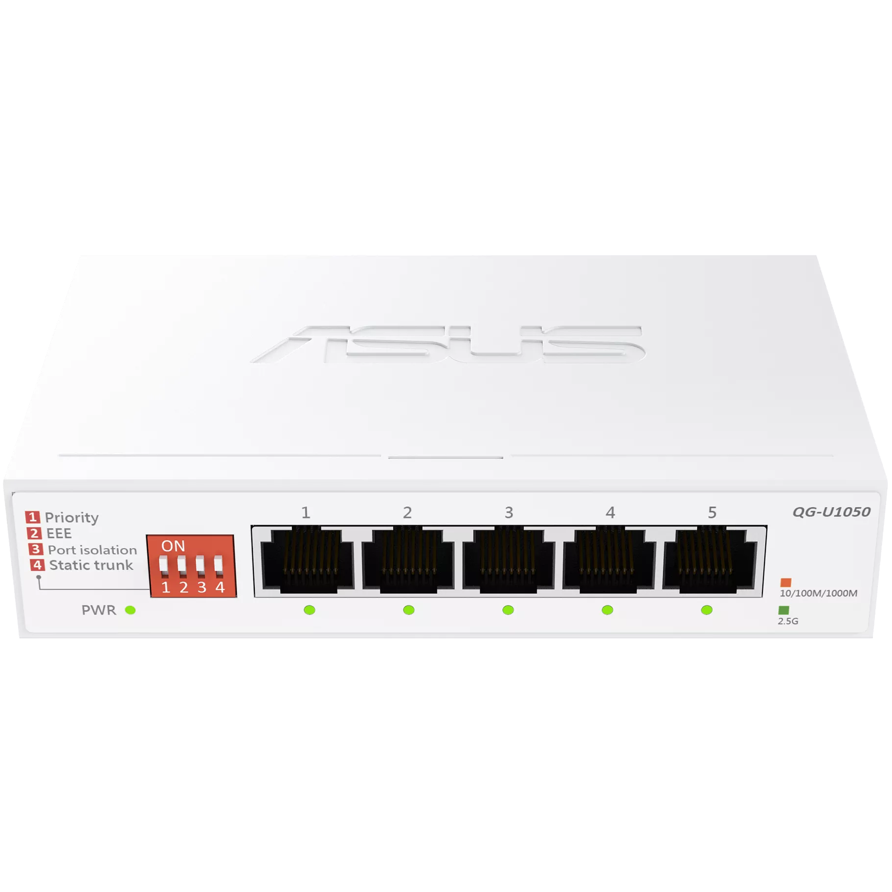 A large main feature product image of ASUS QG-U1050 5 Port 2.5G Unmanaged Switch