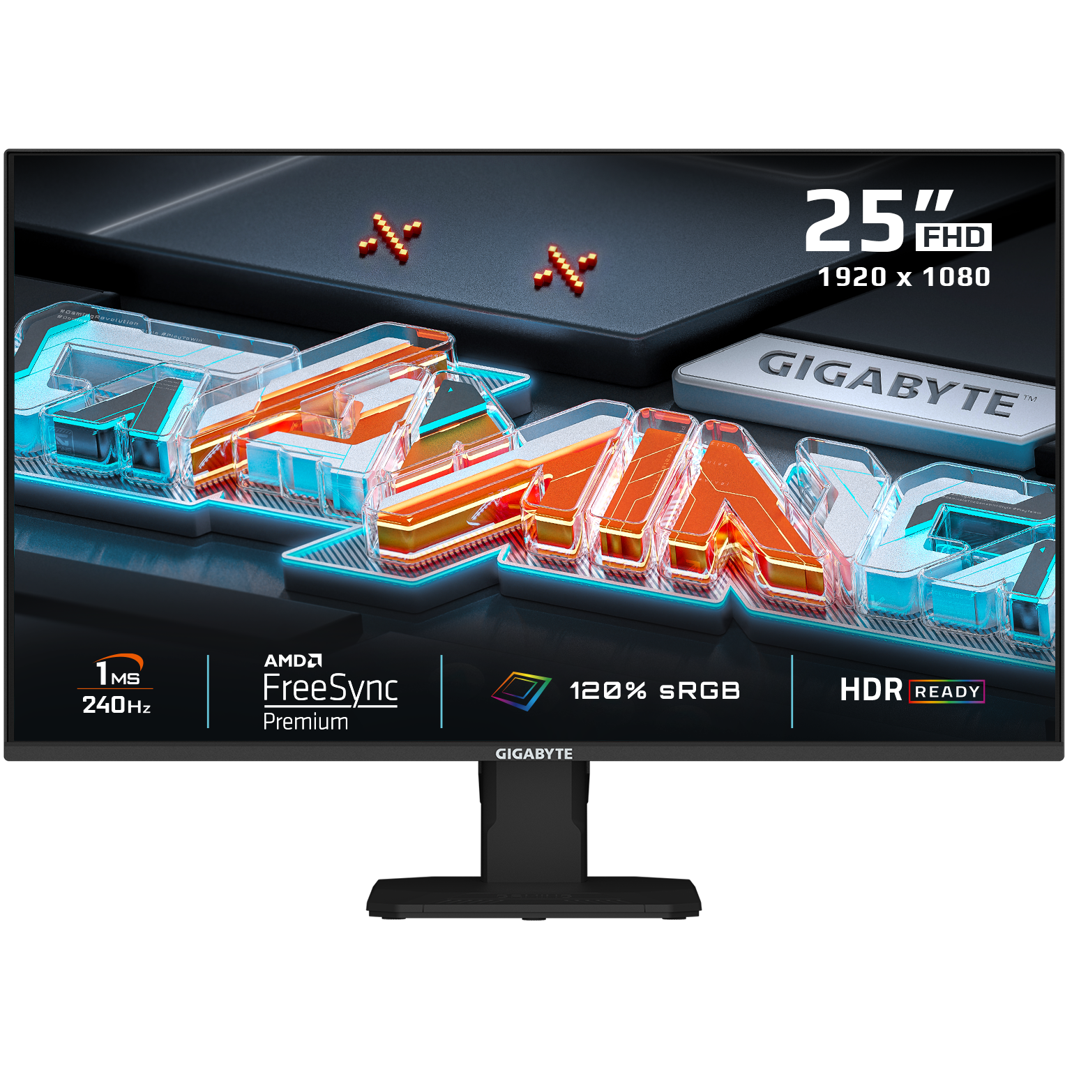 A large main feature product image of Gigabyte GS25F2A - 25" 1080p 240Hz IPS Gaming Monitor 