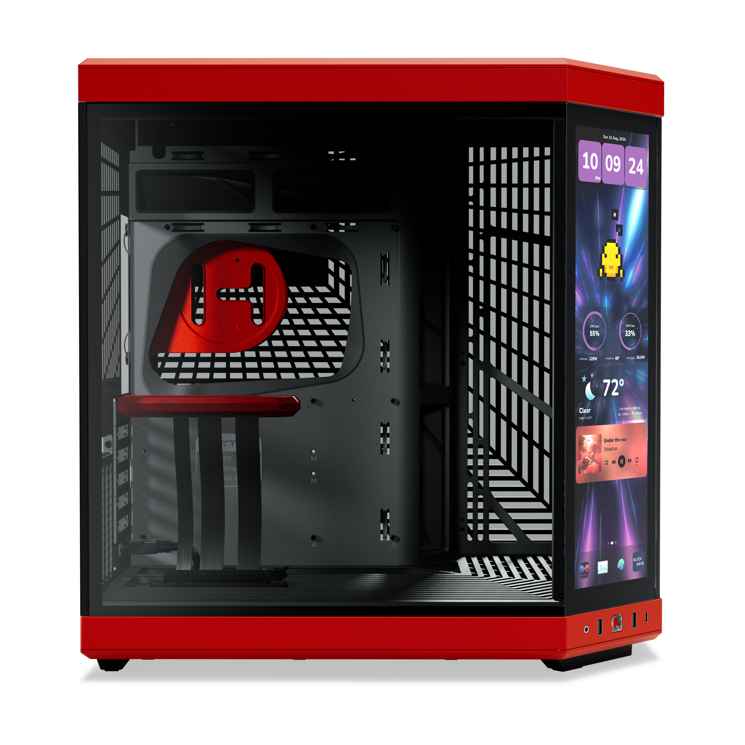 A large main feature product image of EX-DEMO HYTE Y70 Touch Infinite Mid Tower Case w/ LCD (Black Cherry)