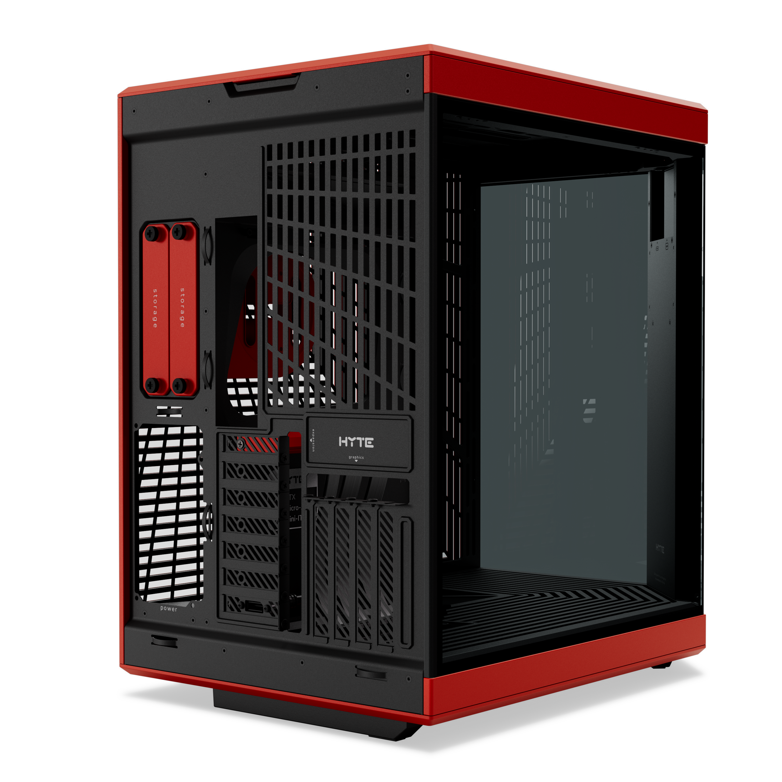 A large main feature product image of EX-DEMO HYTE Y70 Touch Infinite Mid Tower Case w/ LCD (Black Cherry)