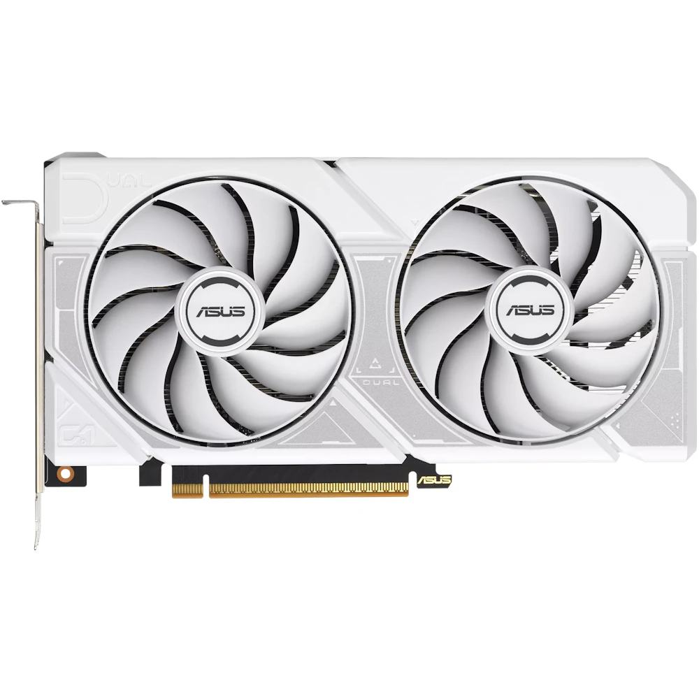 A large main feature product image of ASUS GeForce RTX 5060 Dual OC 8GB GDDR7 - White