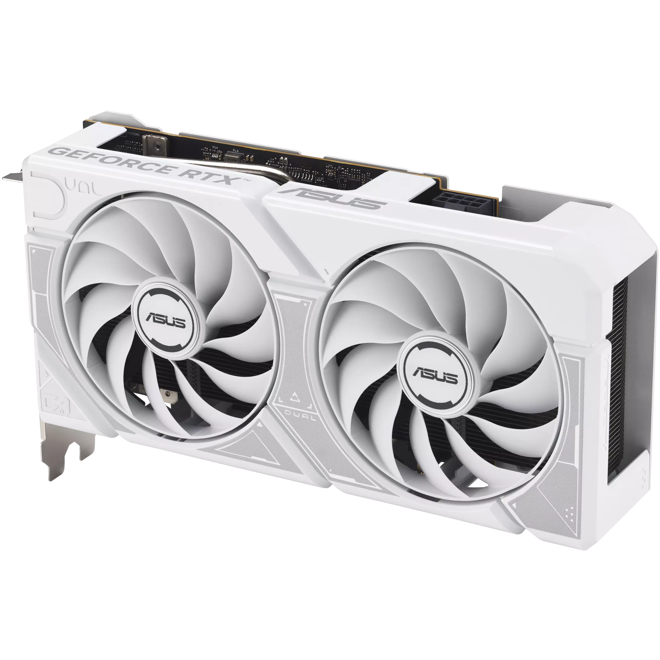 A large main feature product image of ASUS GeForce RTX 5060 Dual OC 8GB GDDR7 - White
