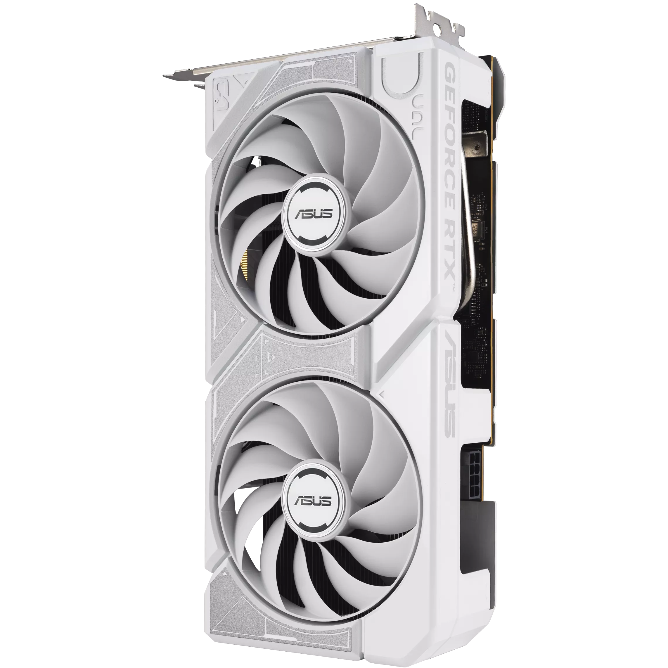 A large main feature product image of ASUS GeForce RTX 5060 Dual OC 8GB GDDR7 - White