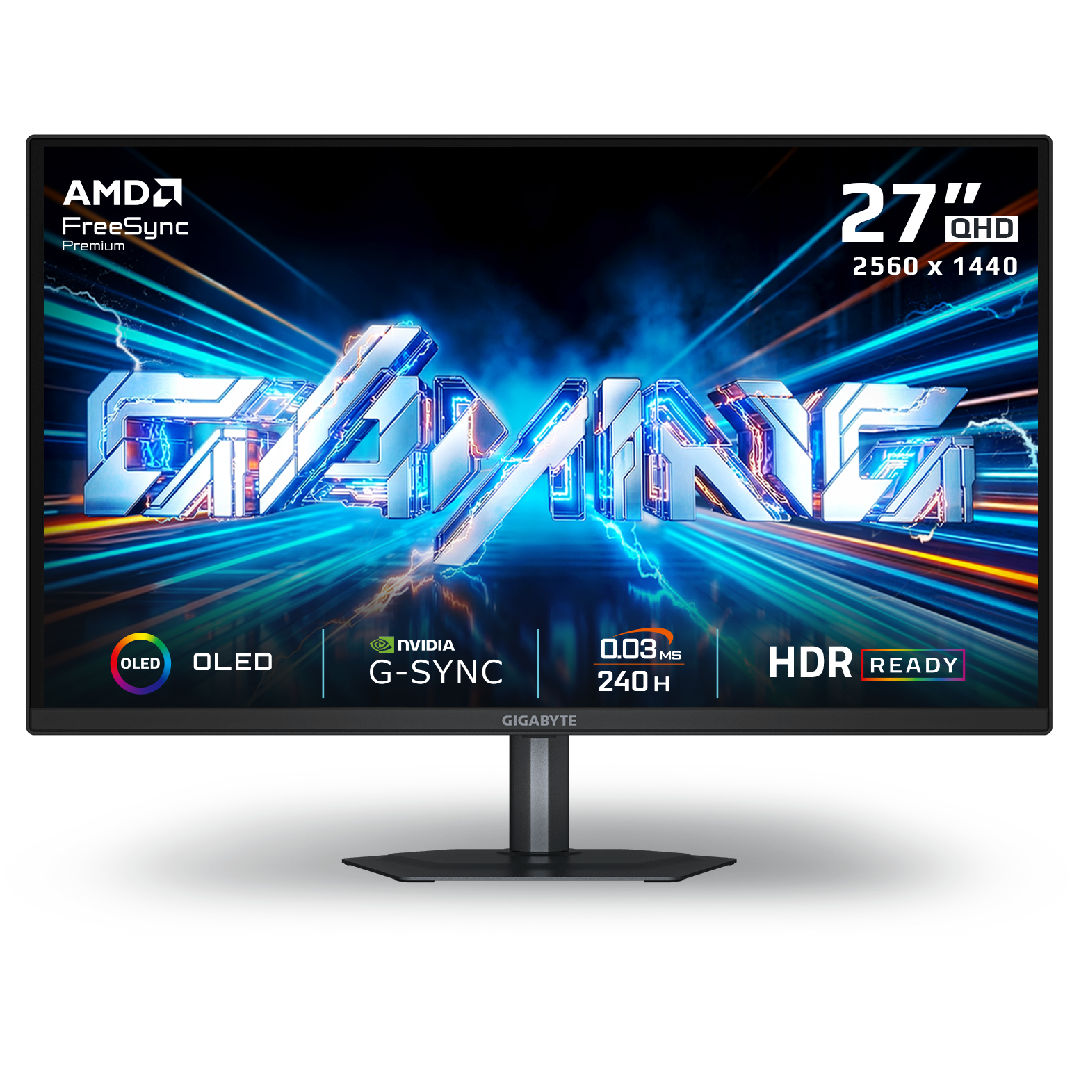 A large main feature product image of EX-DEMO Gigabyte GO27Q24A QD-OLED - 27" 1440p 240Hz 0.03ms Gaming Monitor