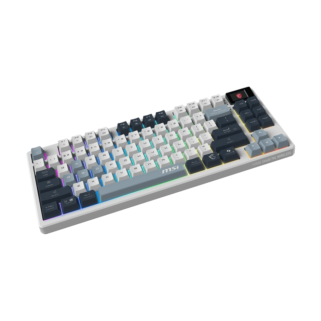 A large main feature product image of EX-DEMO MSI Forge GK600 TKL Wireless Mechanical Keyboard - Sky