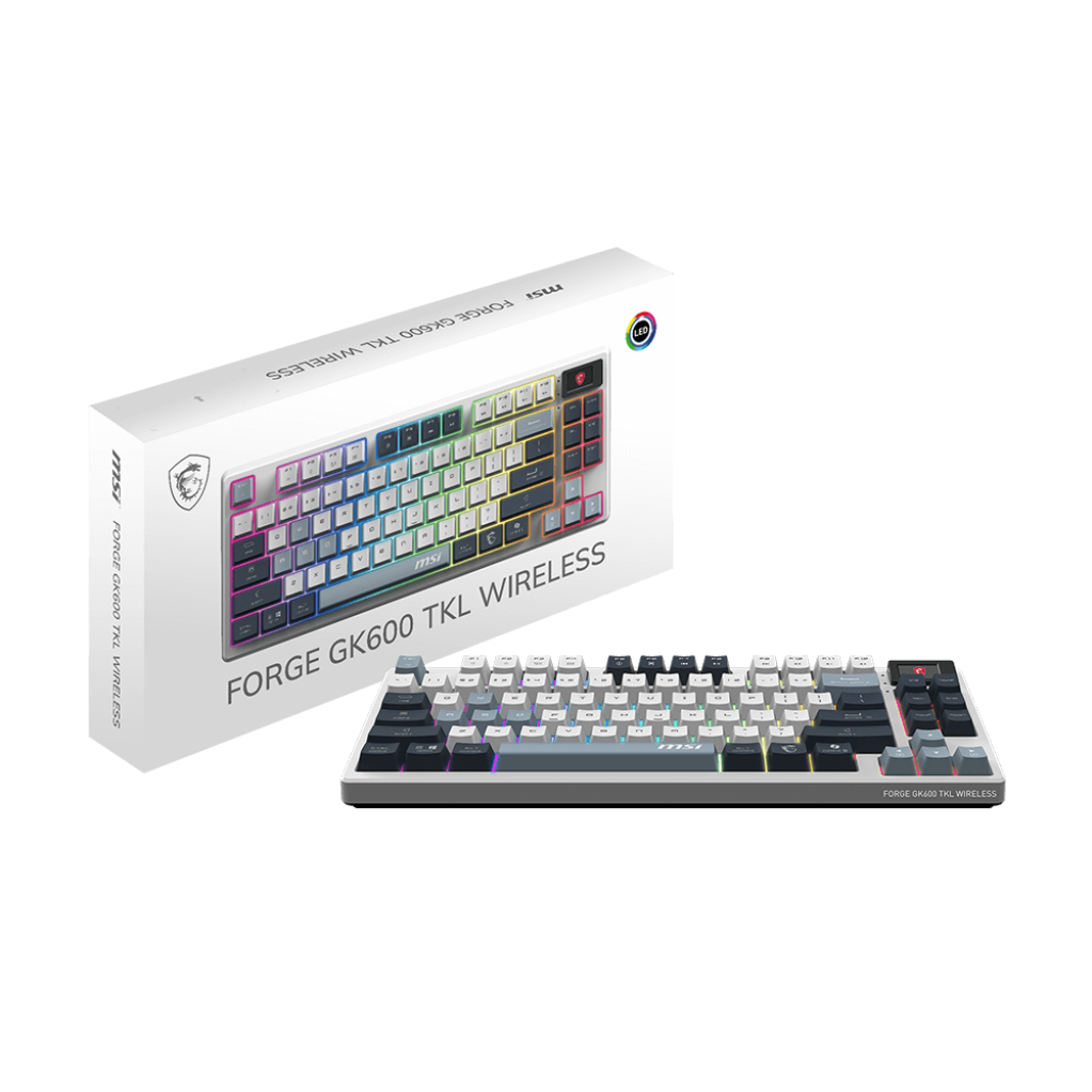 A large main feature product image of EX-DEMO MSI Forge GK600 TKL Wireless Mechanical Keyboard - Sky