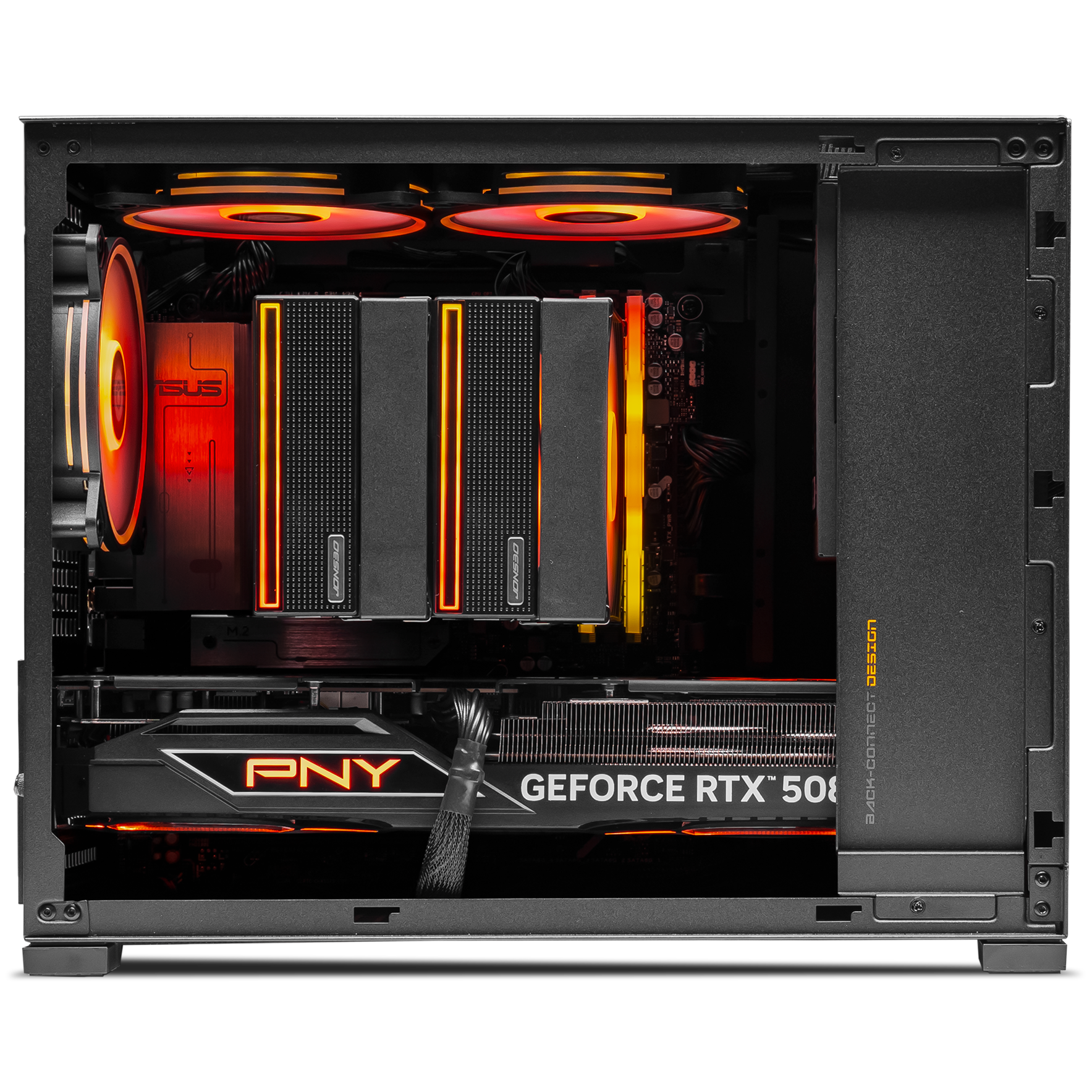 A large main feature product image of PLE Flare RTX 5080 Prebuilt Ready To Go Gaming PC