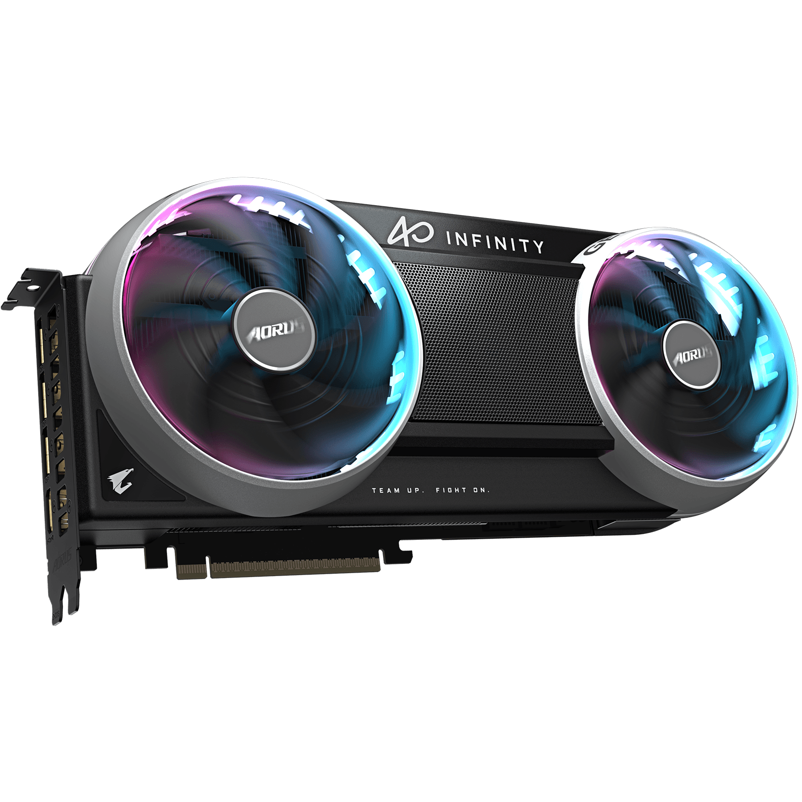 A large main feature product image of Gigabyte GeForce RTX 5080 AORUS Infinity 16GB GDDR7