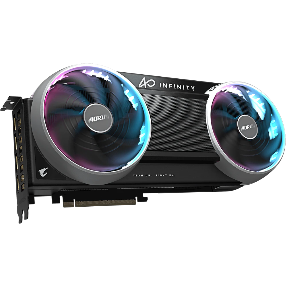 A large main feature product image of Gigabyte GeForce RTX 5080 AORUS Infinity 16GB GDDR7